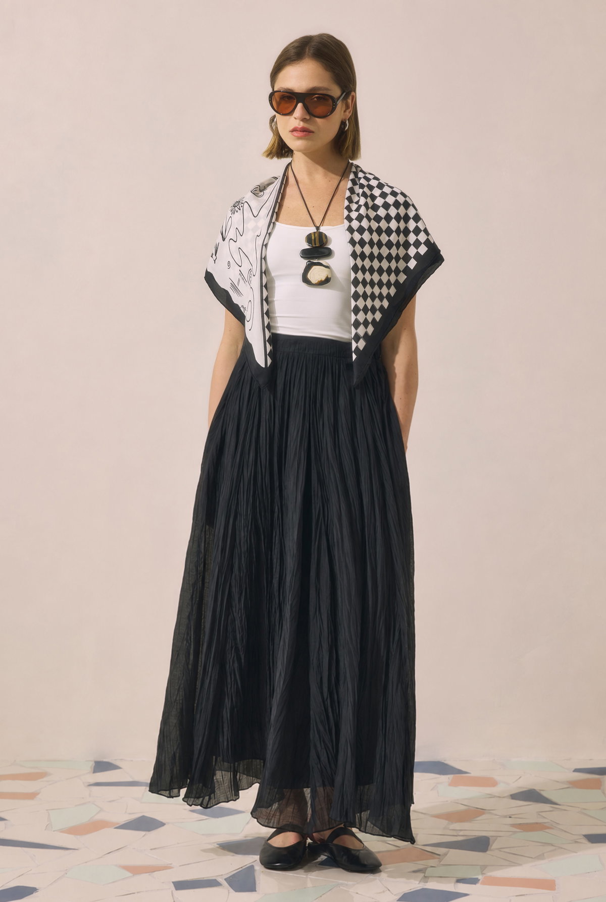 Tie Detail Layered Skirt Black - HE-QA