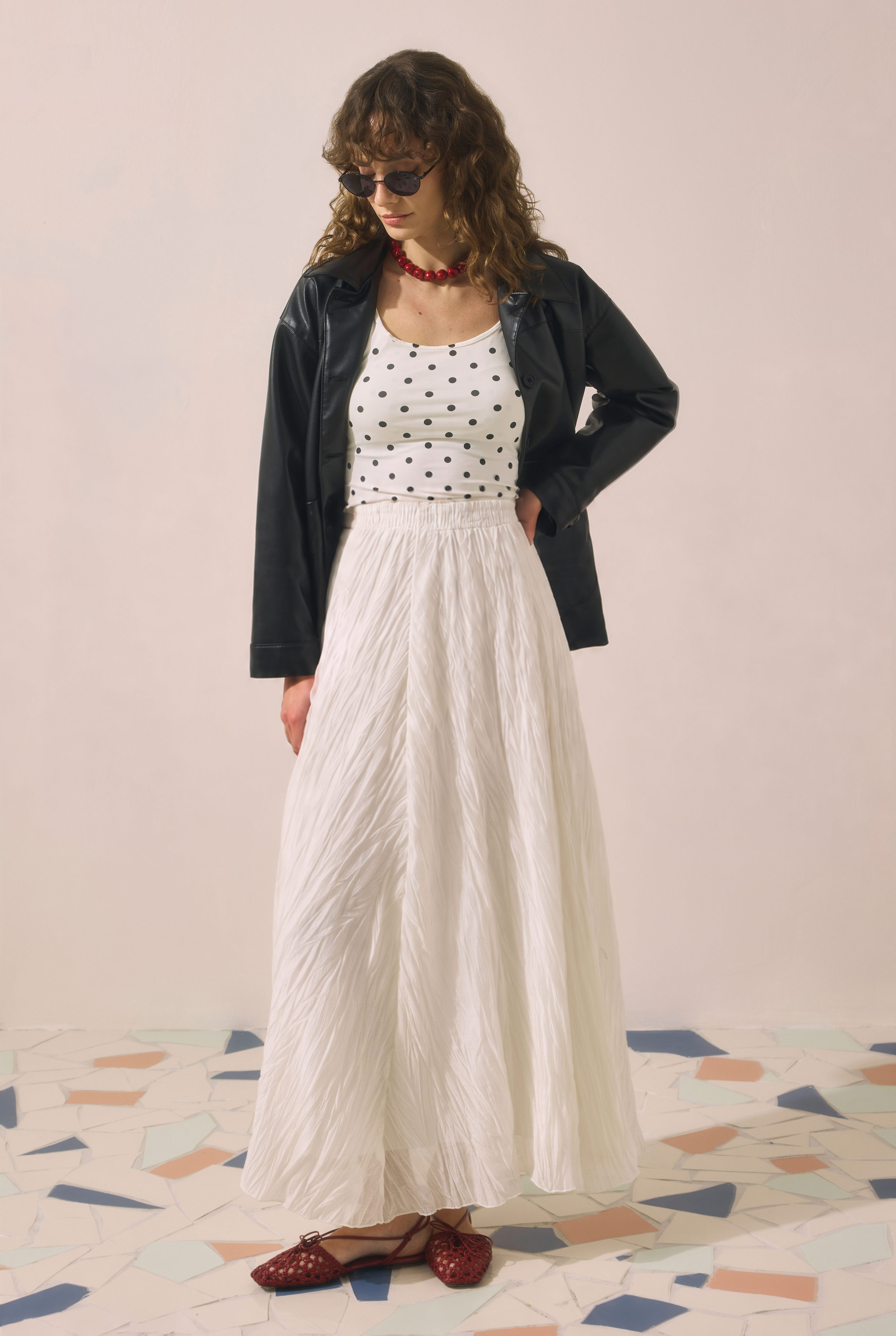 Tie Detail Layered Skirt Ecru - 1
