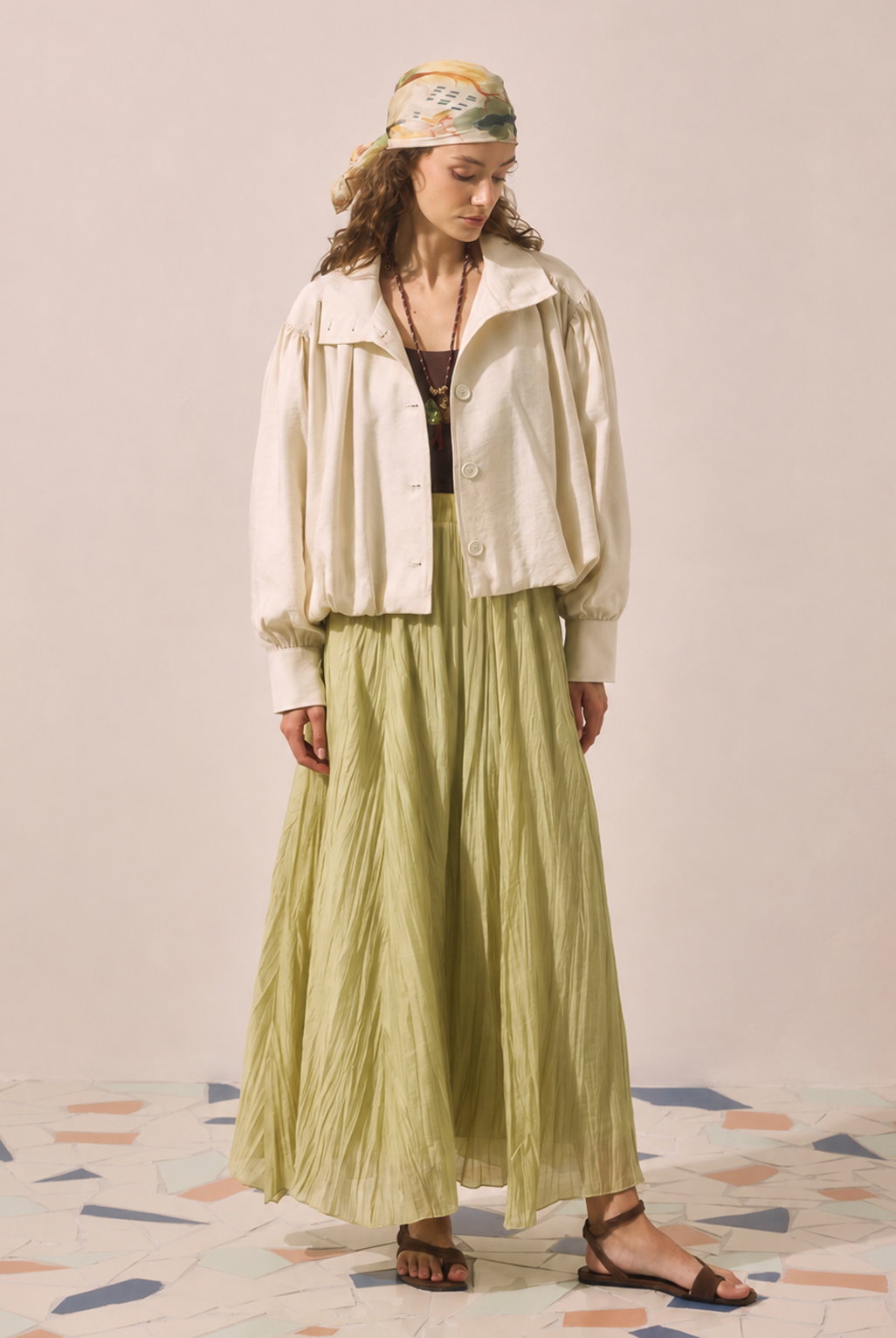 Tie Detail Layered Skirt Sage Green - 1