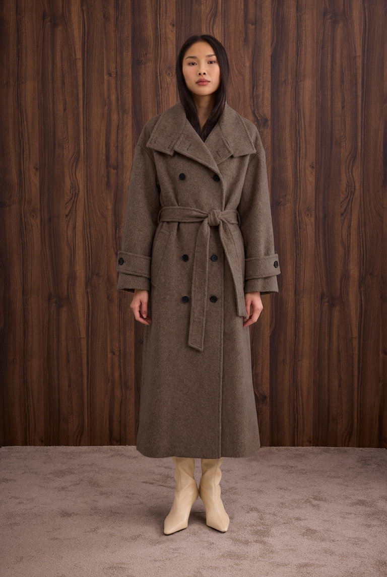 Funnel Neck Uzun Kaban Kahve - HE-QA