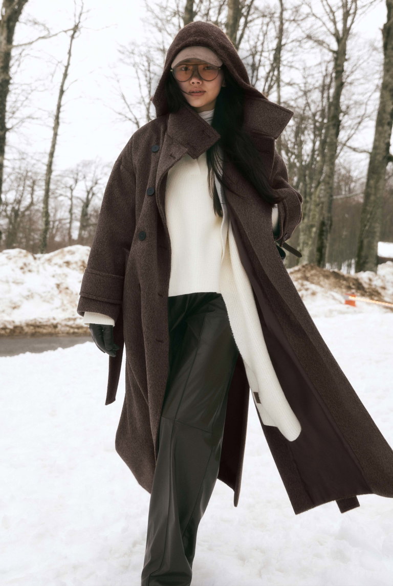 Funnel Neck Uzun Kaban Acı Kahve - HE-QA