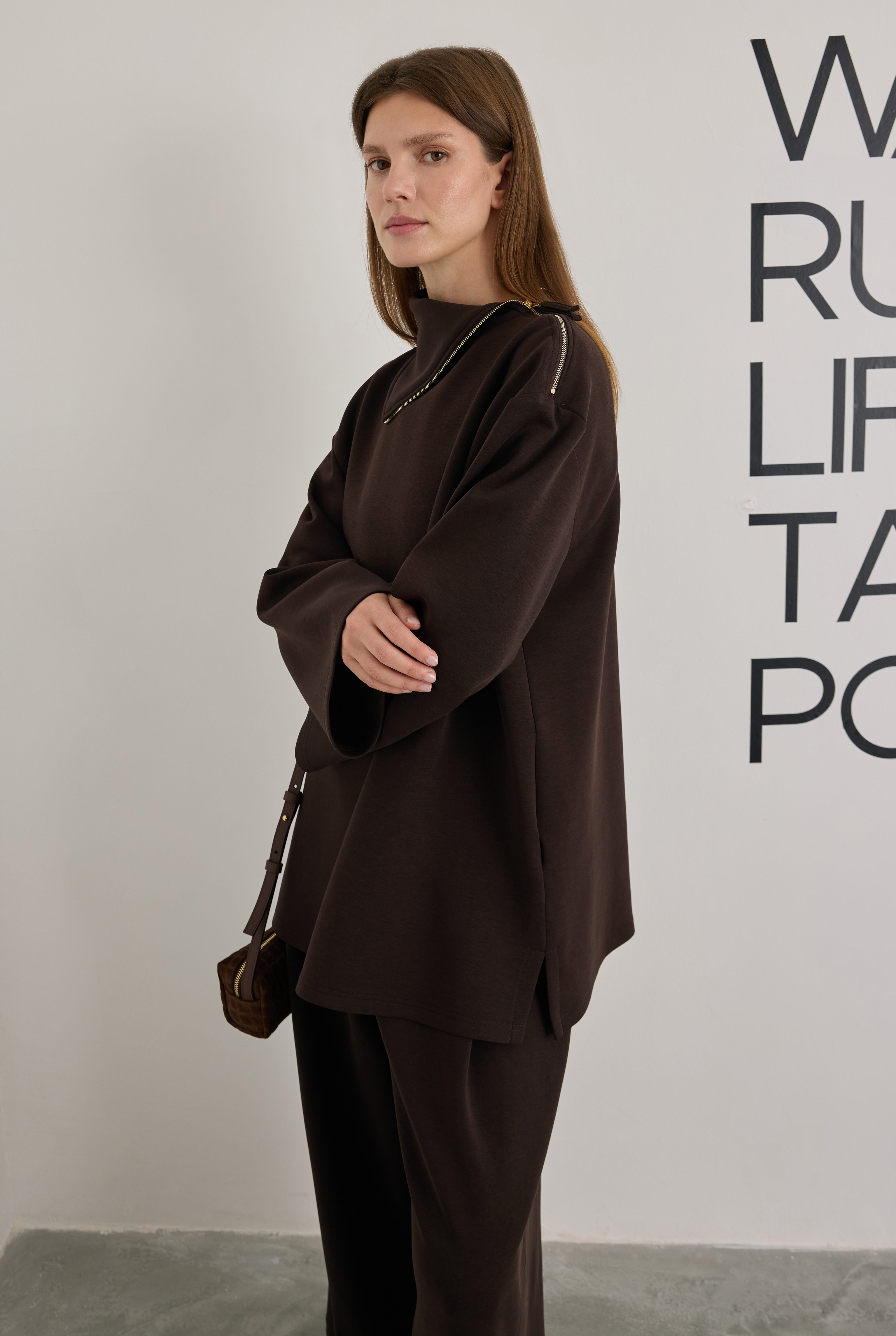 Fermuarlı Pera Modal Sweat Acı Kahve - 3