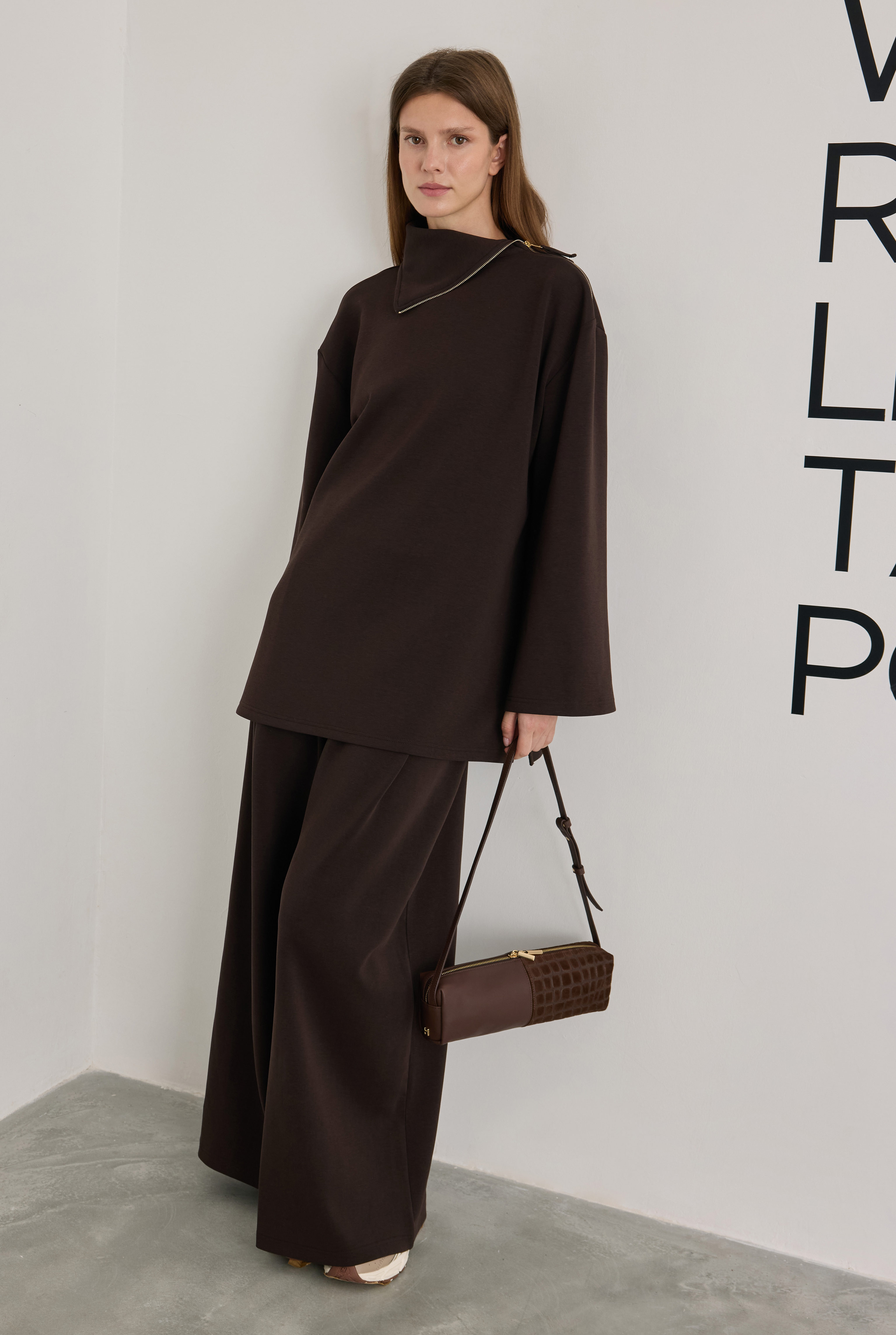 Fermuarlı Pera Modal Sweat Acı Kahve - 1