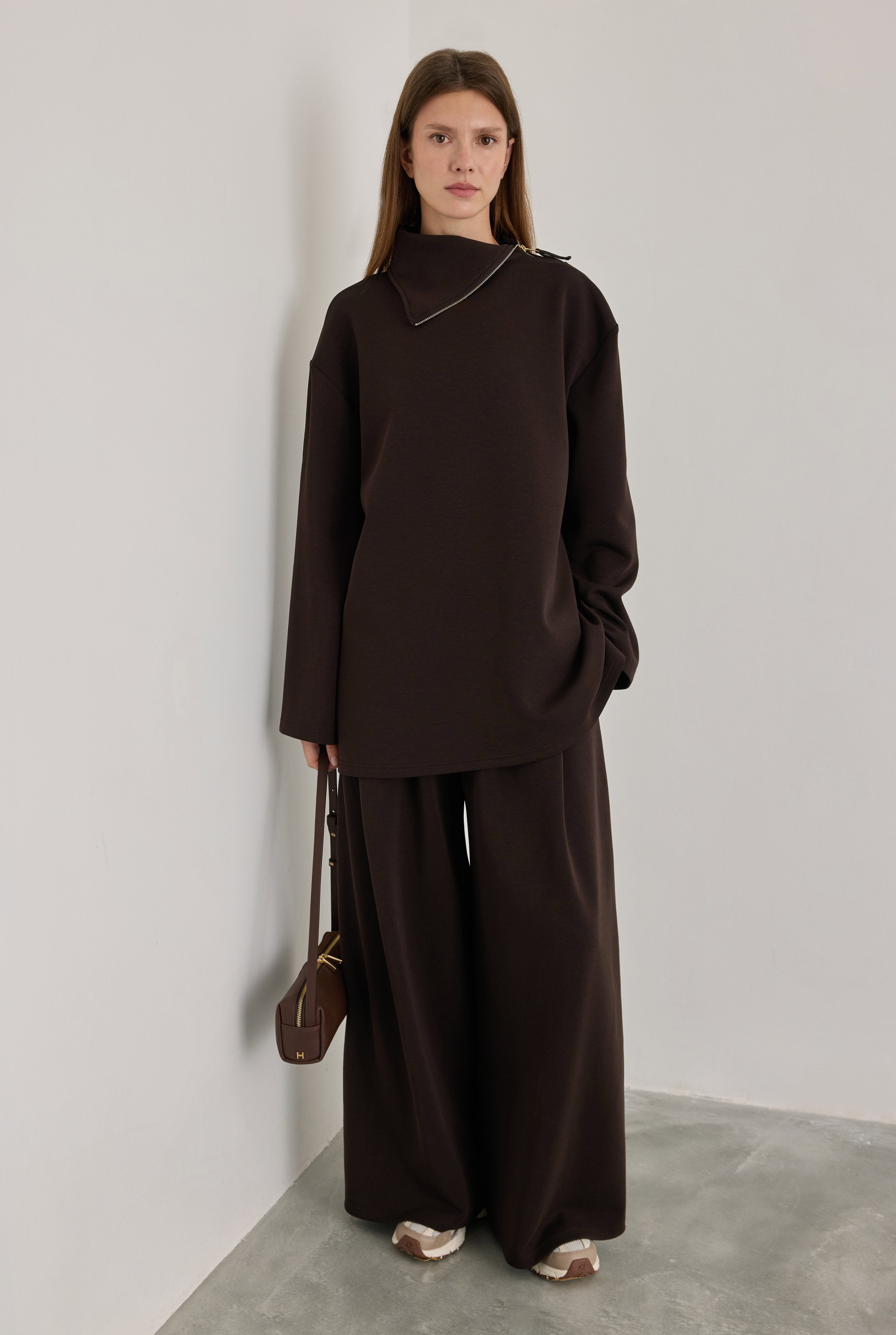 Fermuarlı Pera Modal Sweat Acı Kahve - 2