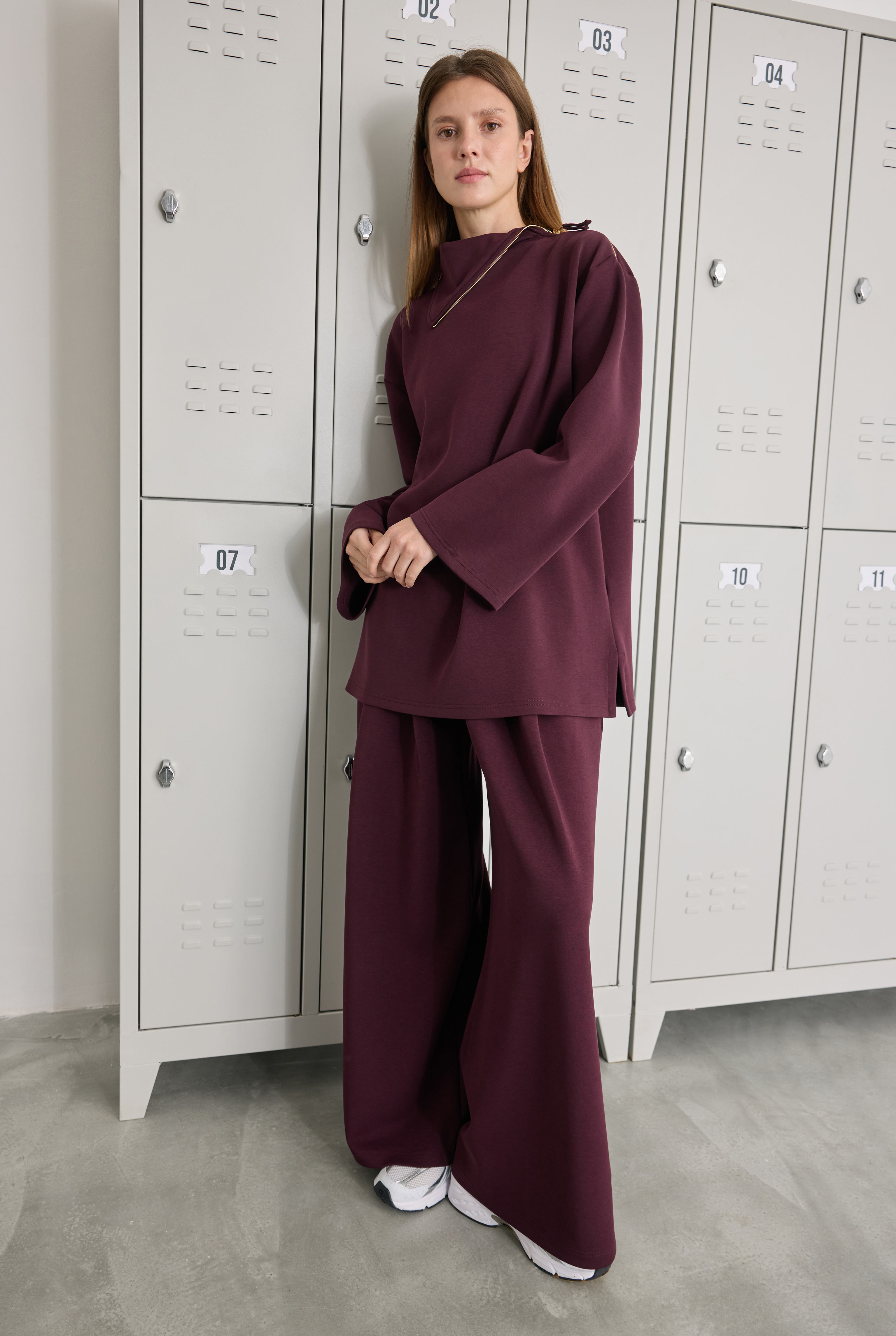 Fermuarlı Pera Modal Sweat Bordo - 3