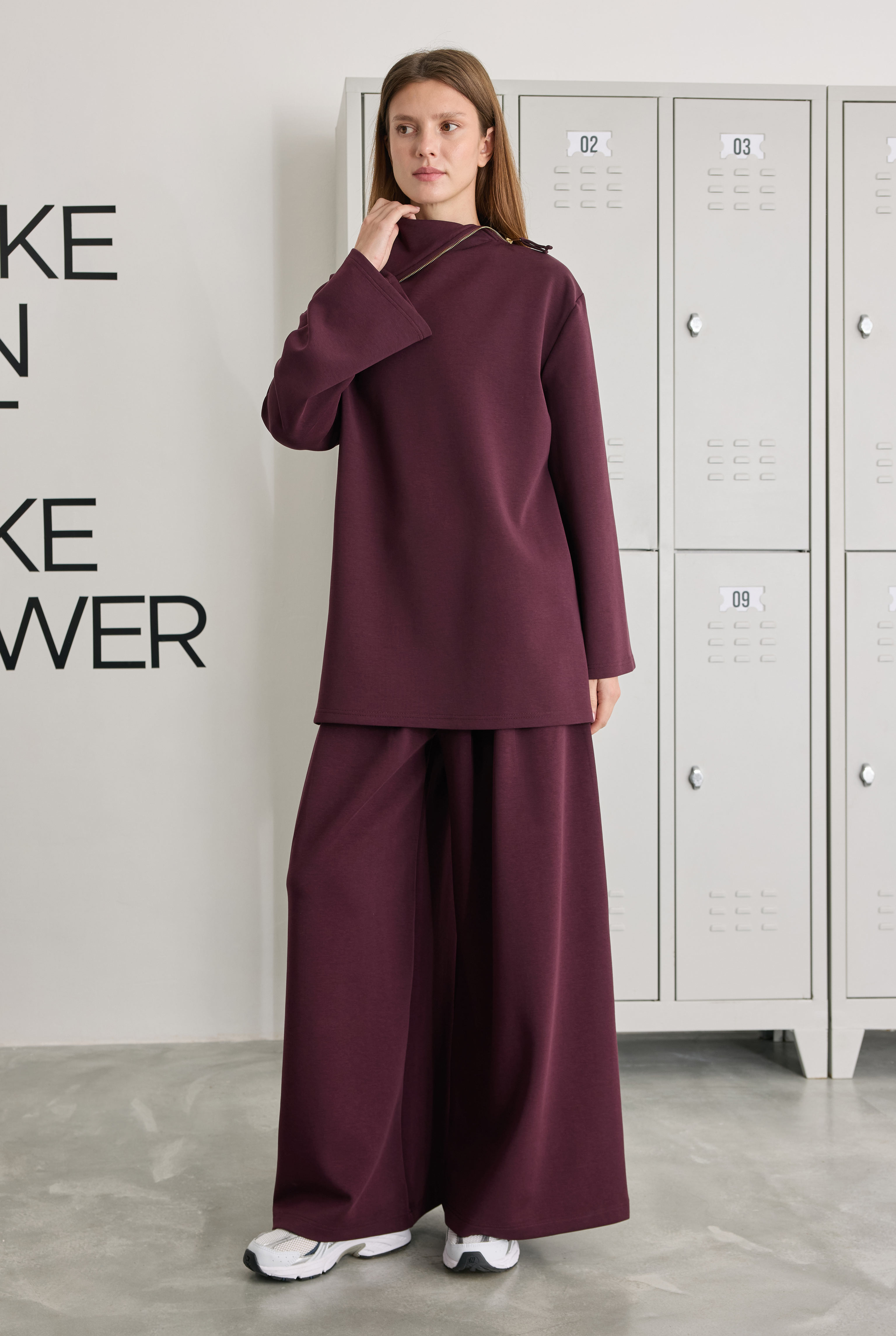 Fermuarlı Pera Modal Sweat Bordo - 4