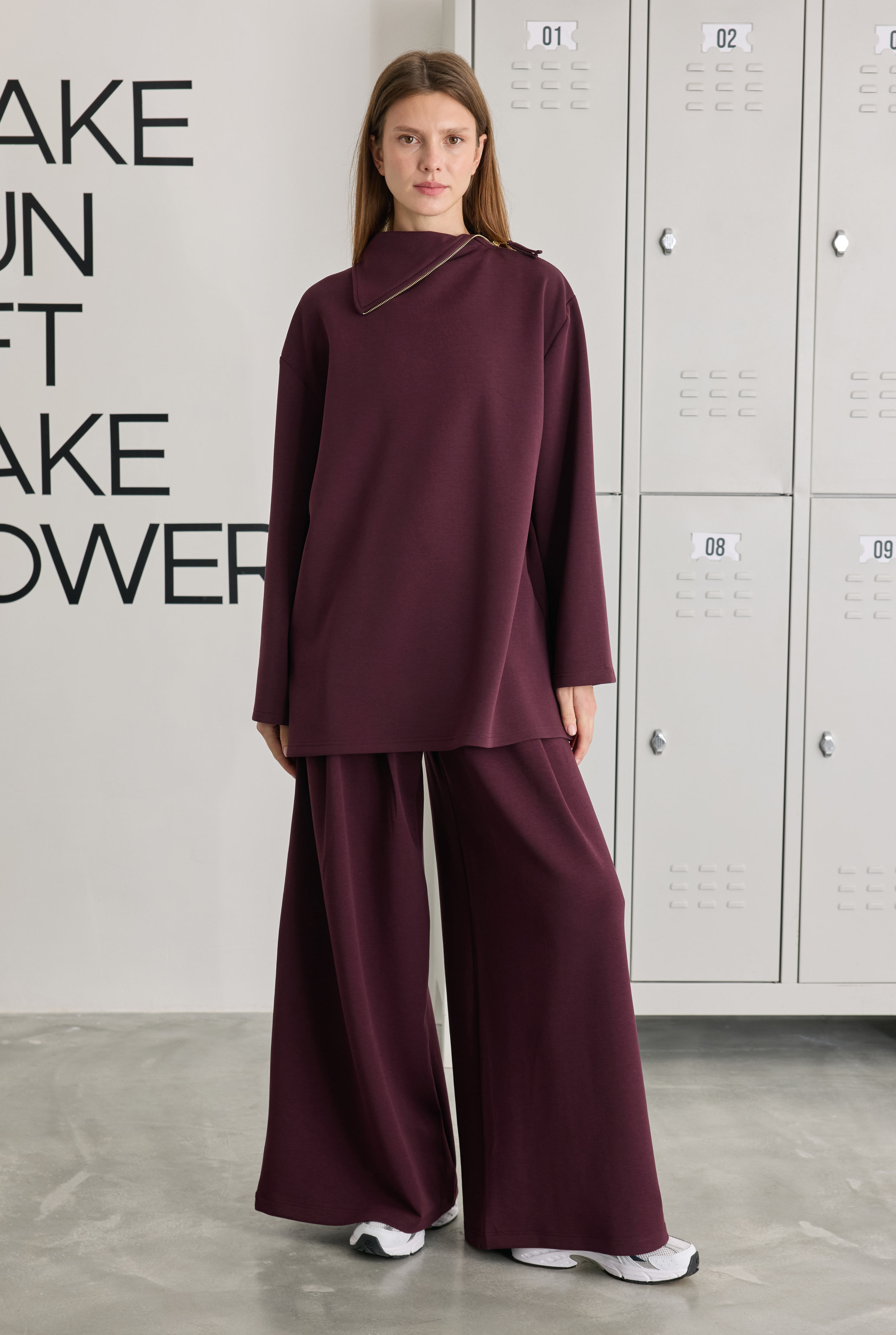 Fermuarlı Pera Modal Sweat Bordo - 2