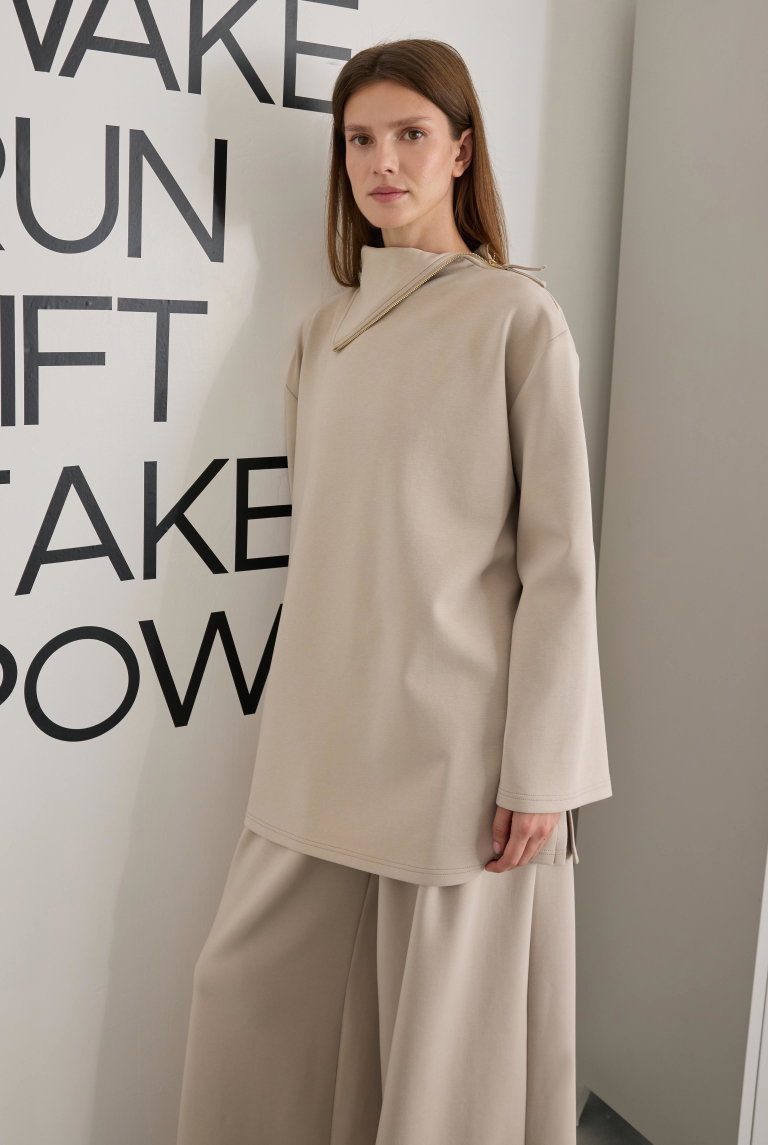 Zippered Pera Modal Sweat Stone - HE-QA