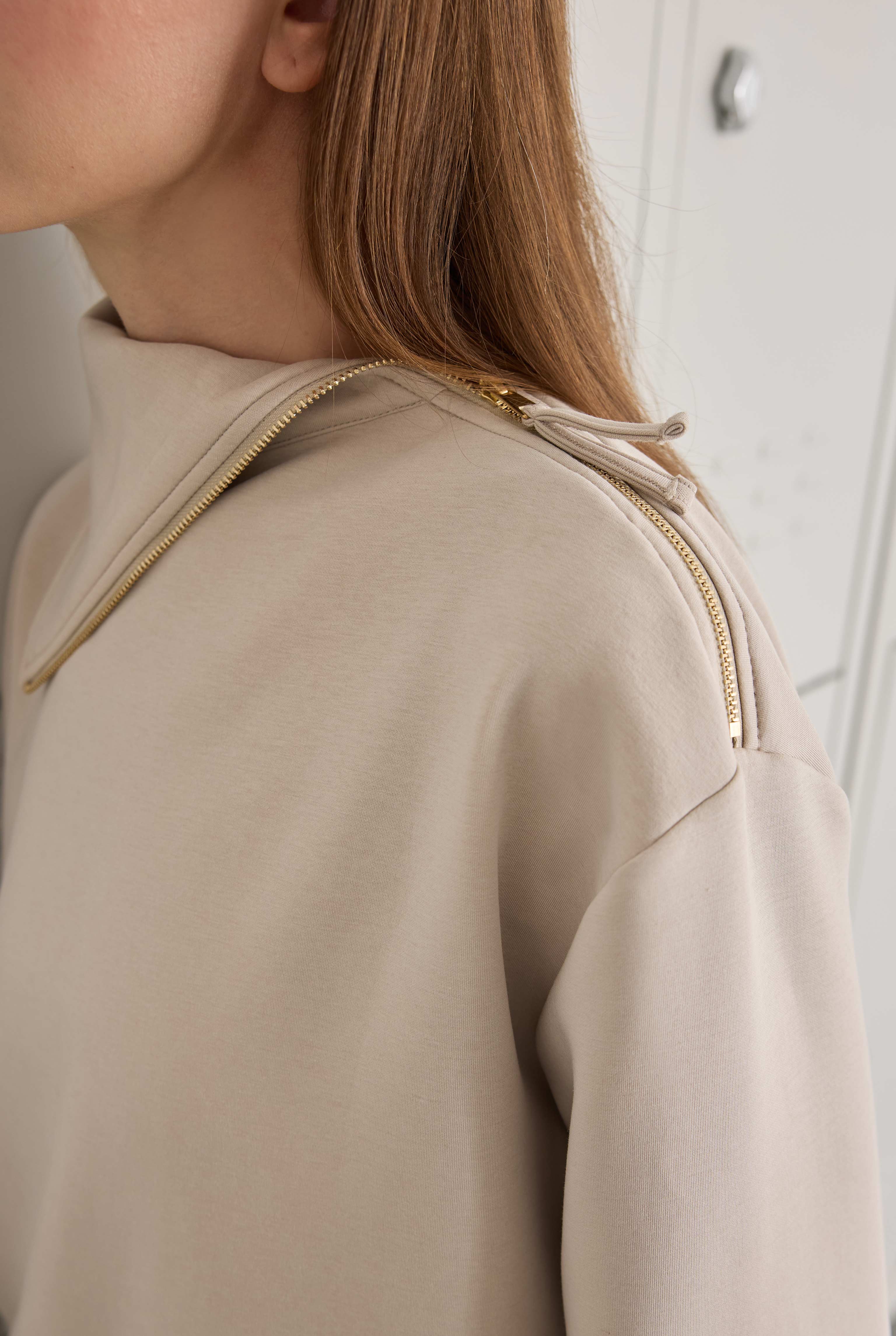 Fermuarlı Pera Modal Sweat Taş - 4