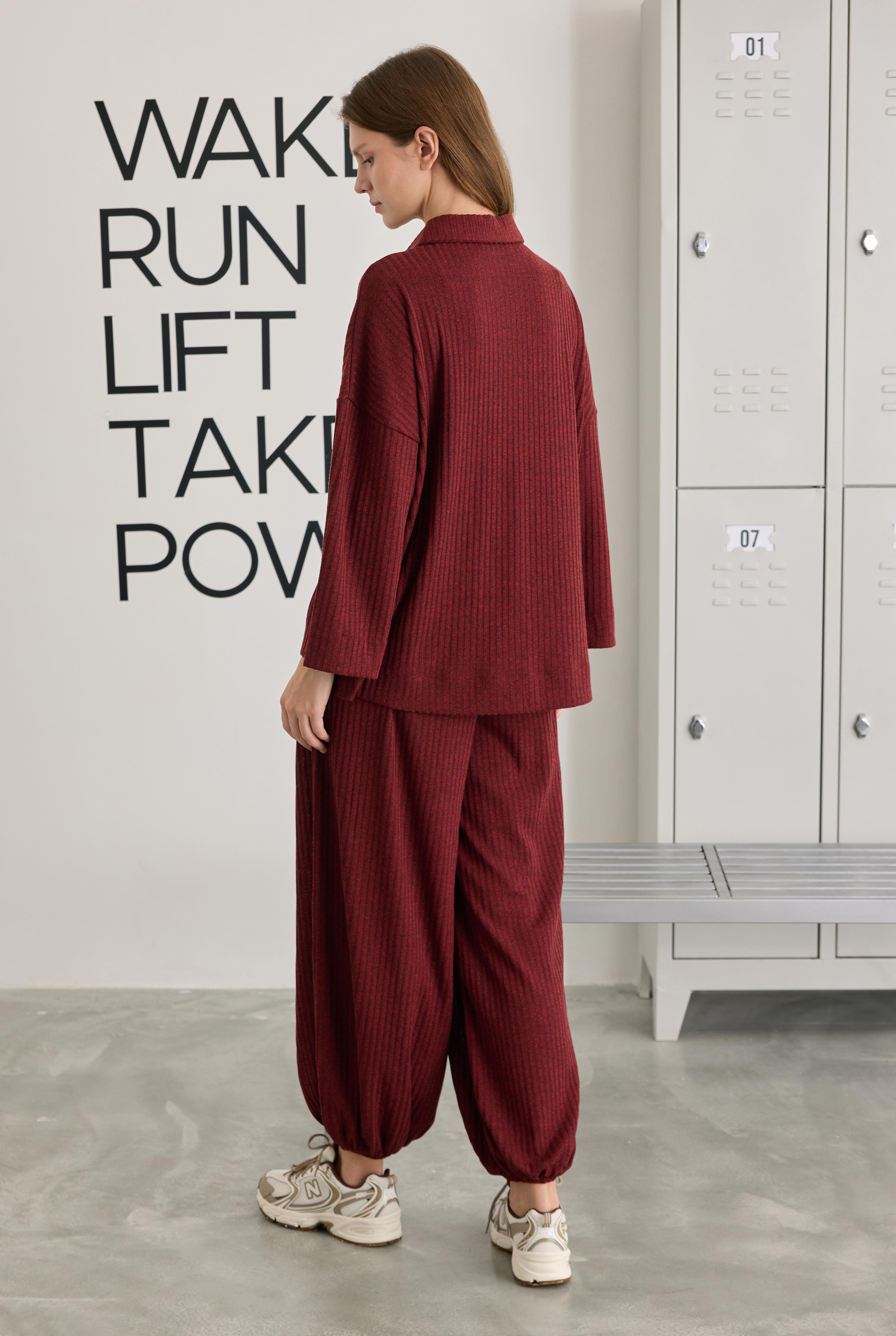 Fitilli Triko Takım Bordo - 4
