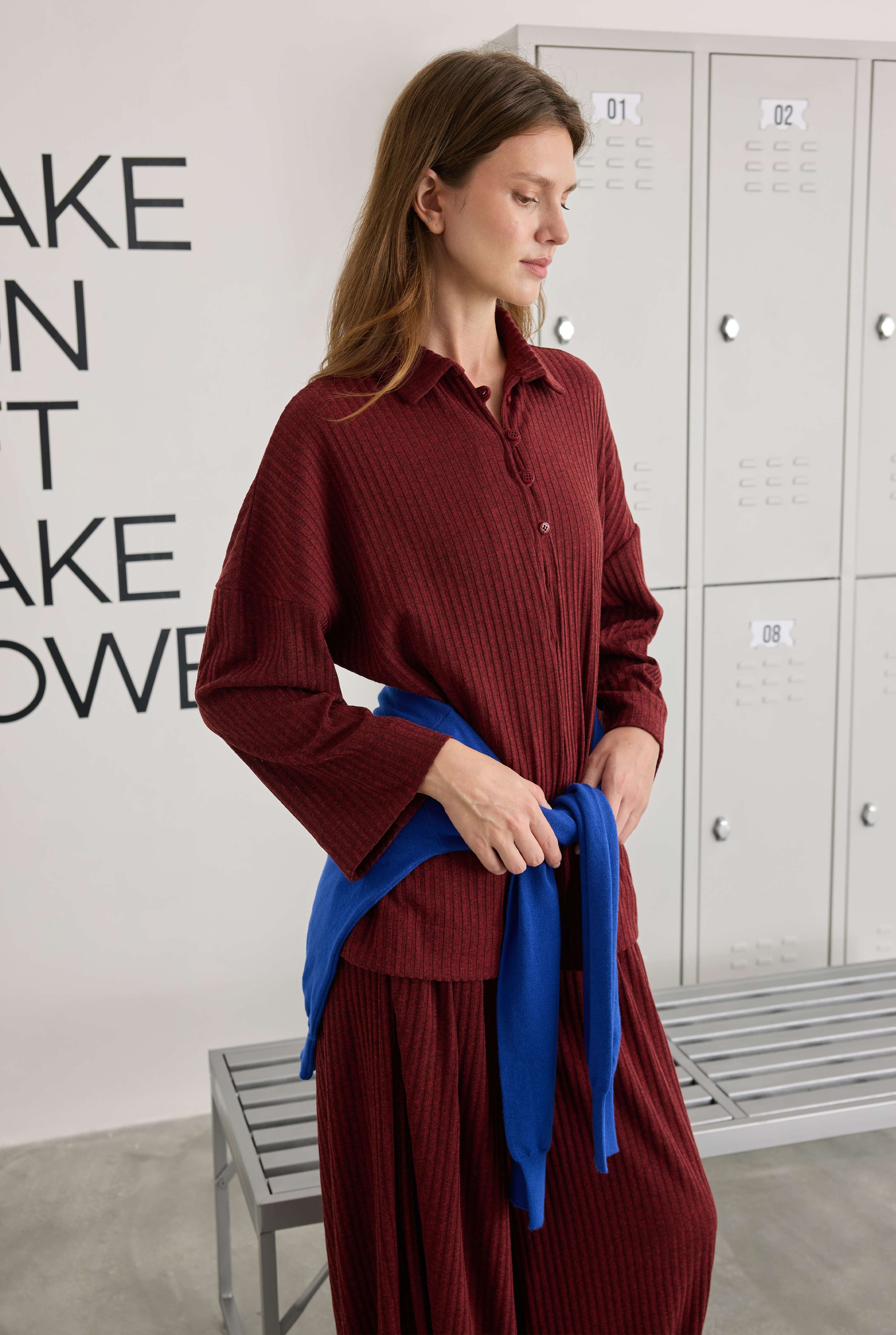 Fitilli Triko Takım Bordo - 3