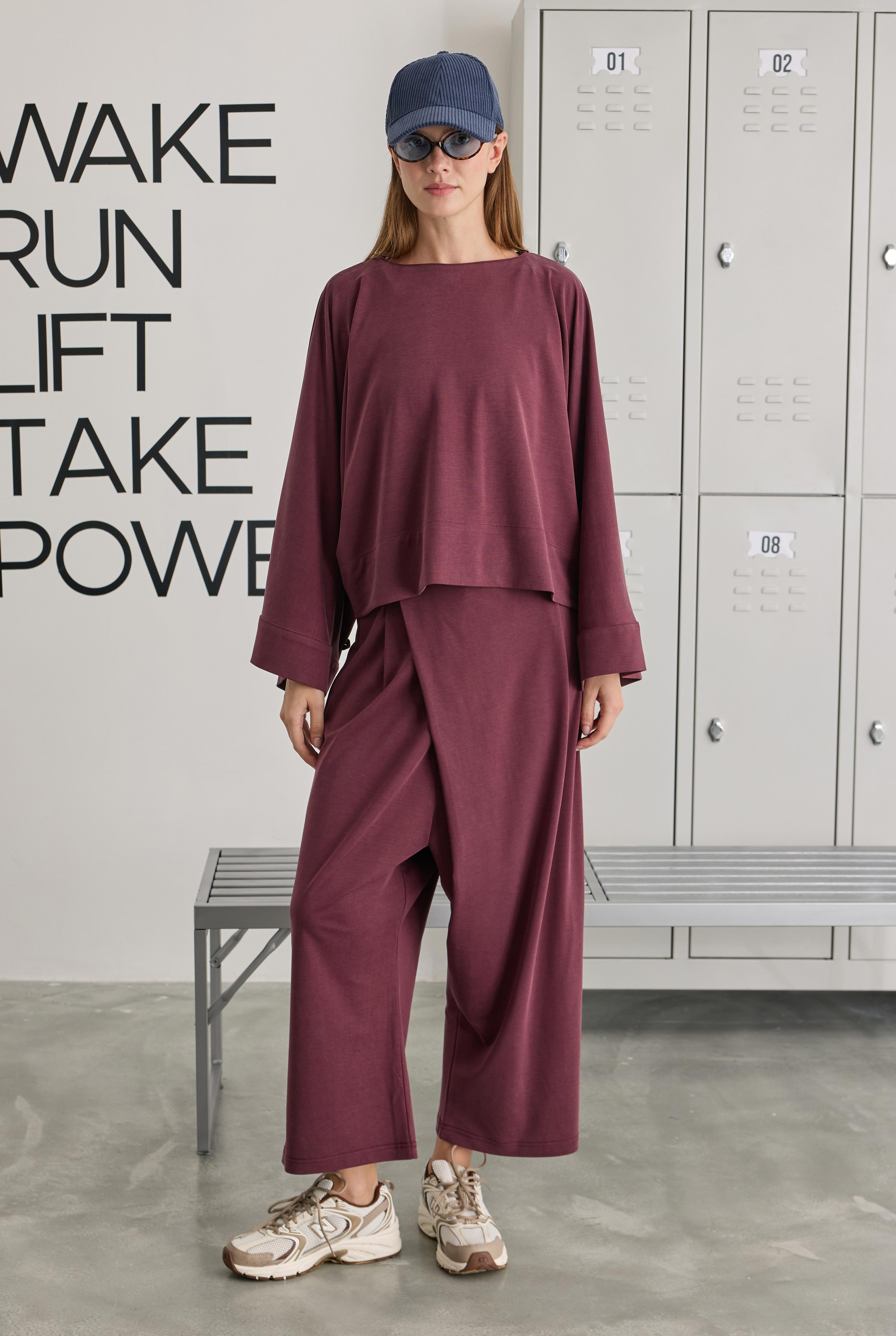 Lidya Şalvar Pantolon Bordo - 1