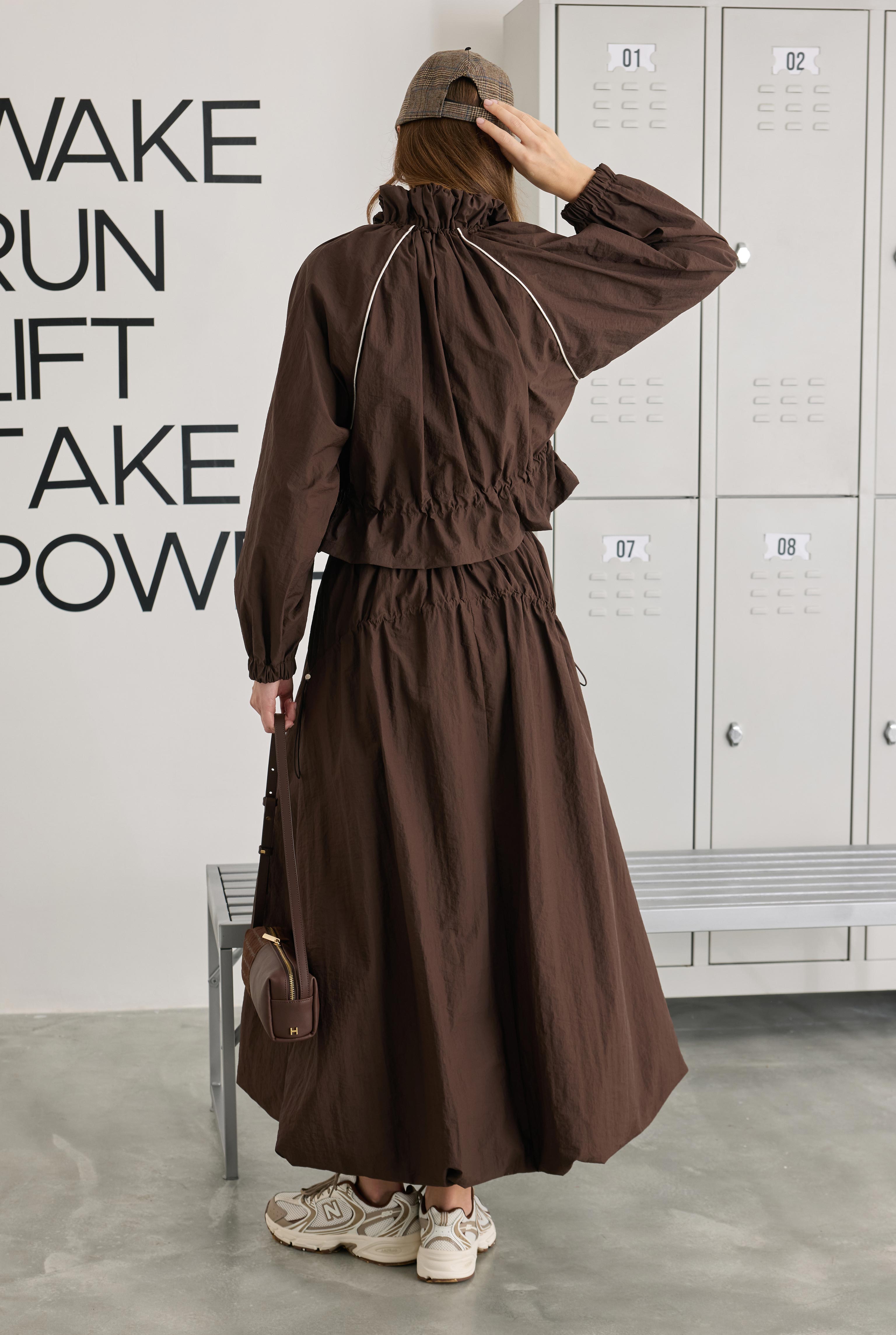 Ruched Neck Jacket Brown - 4