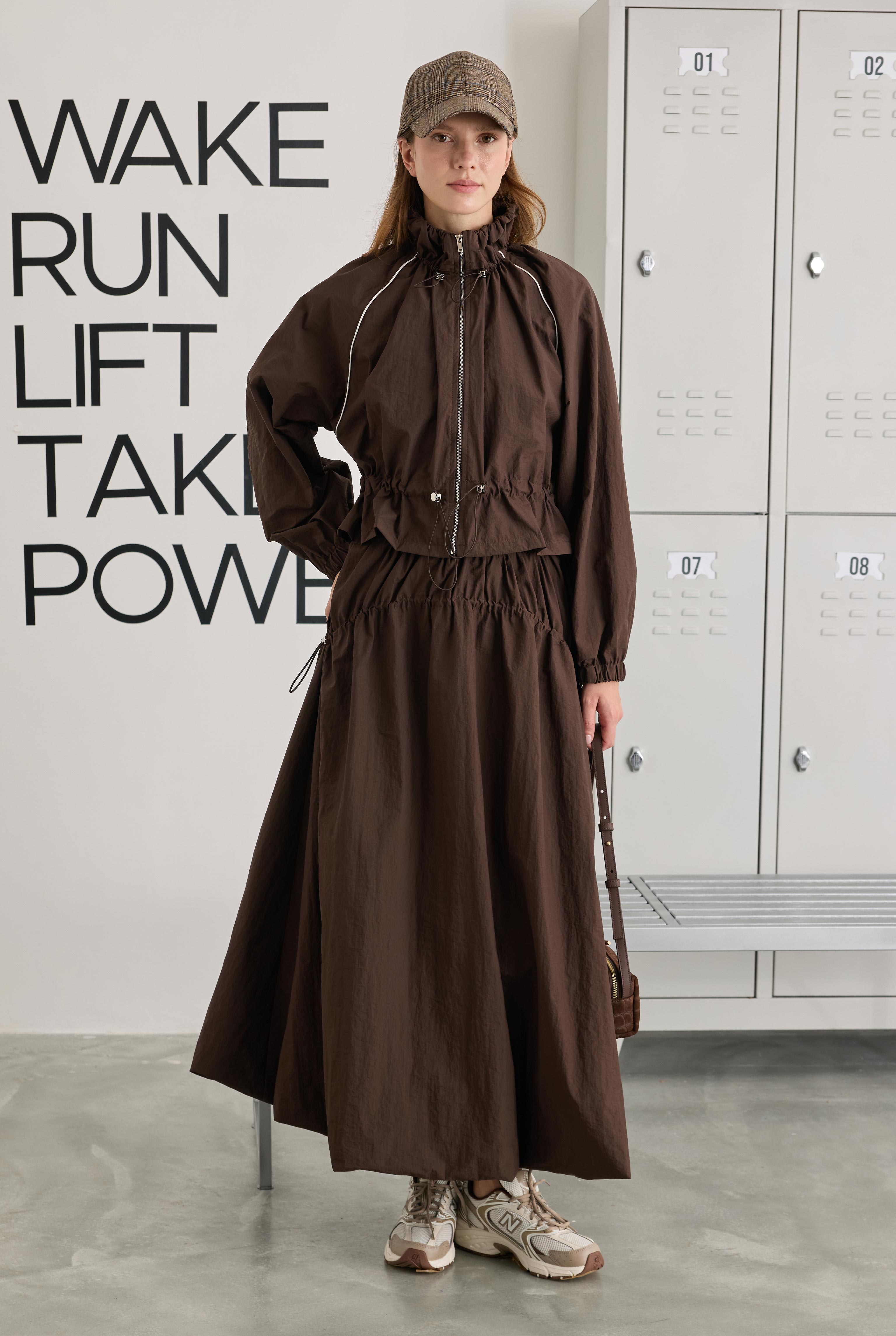 Ruched Neck Jacket Brown - 3