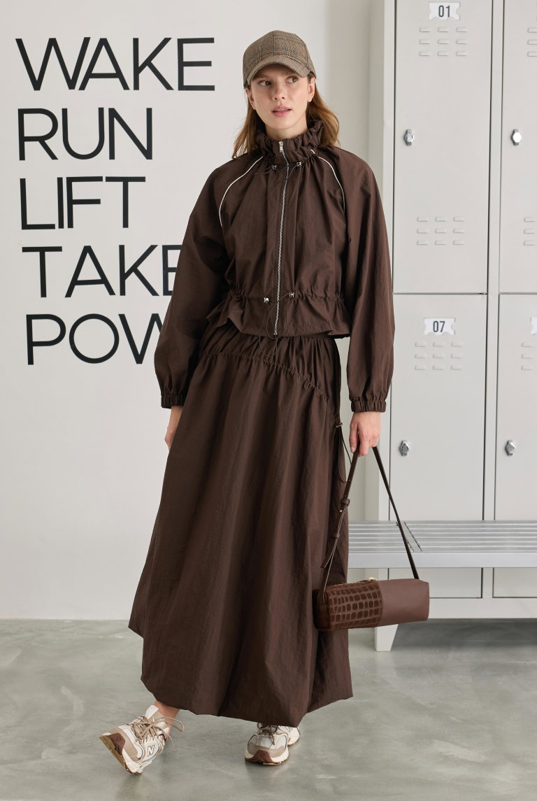 Ruched Neck Jacket Brown - HE-QA