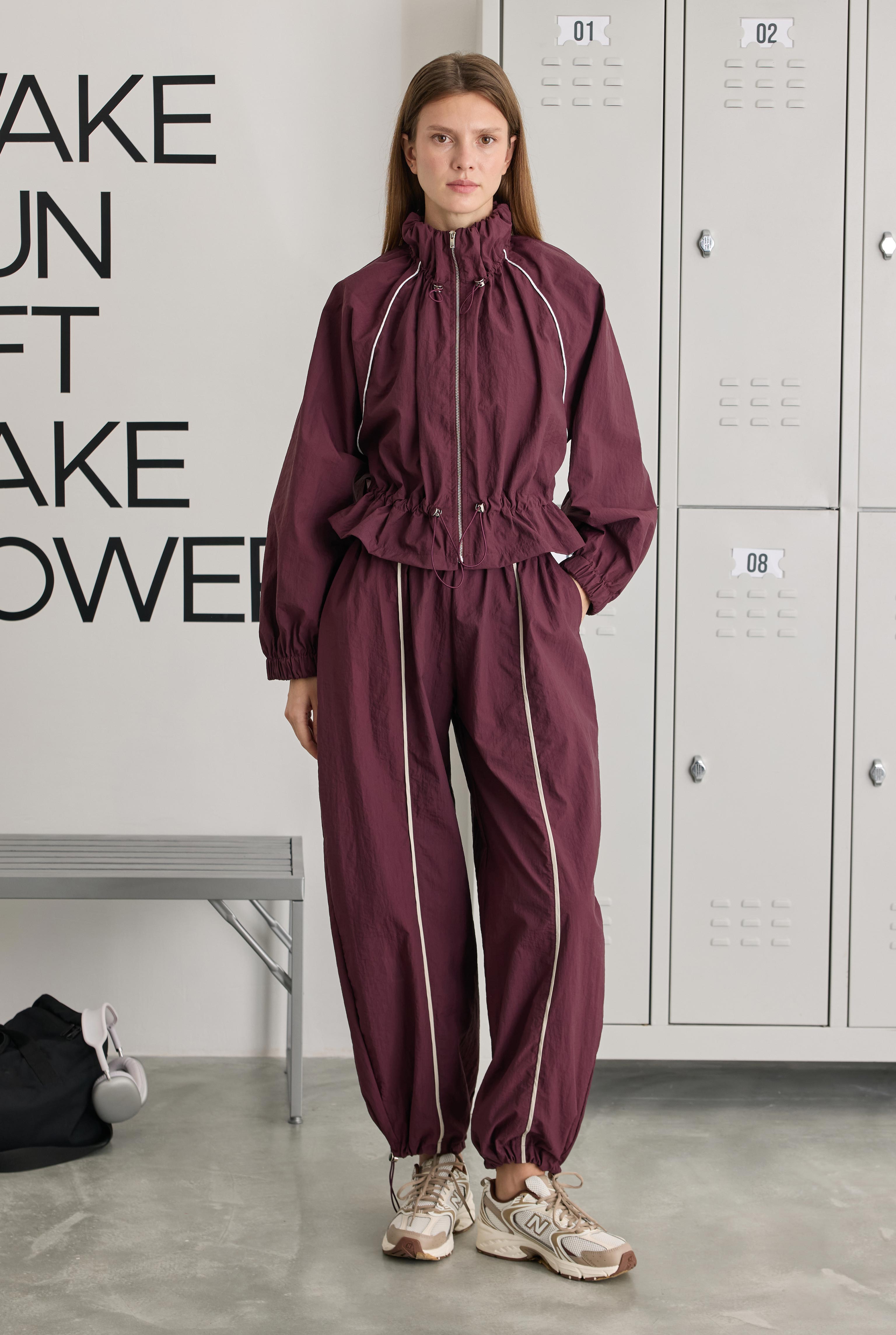Technical Pants with Piping Detail Burgundy - 2