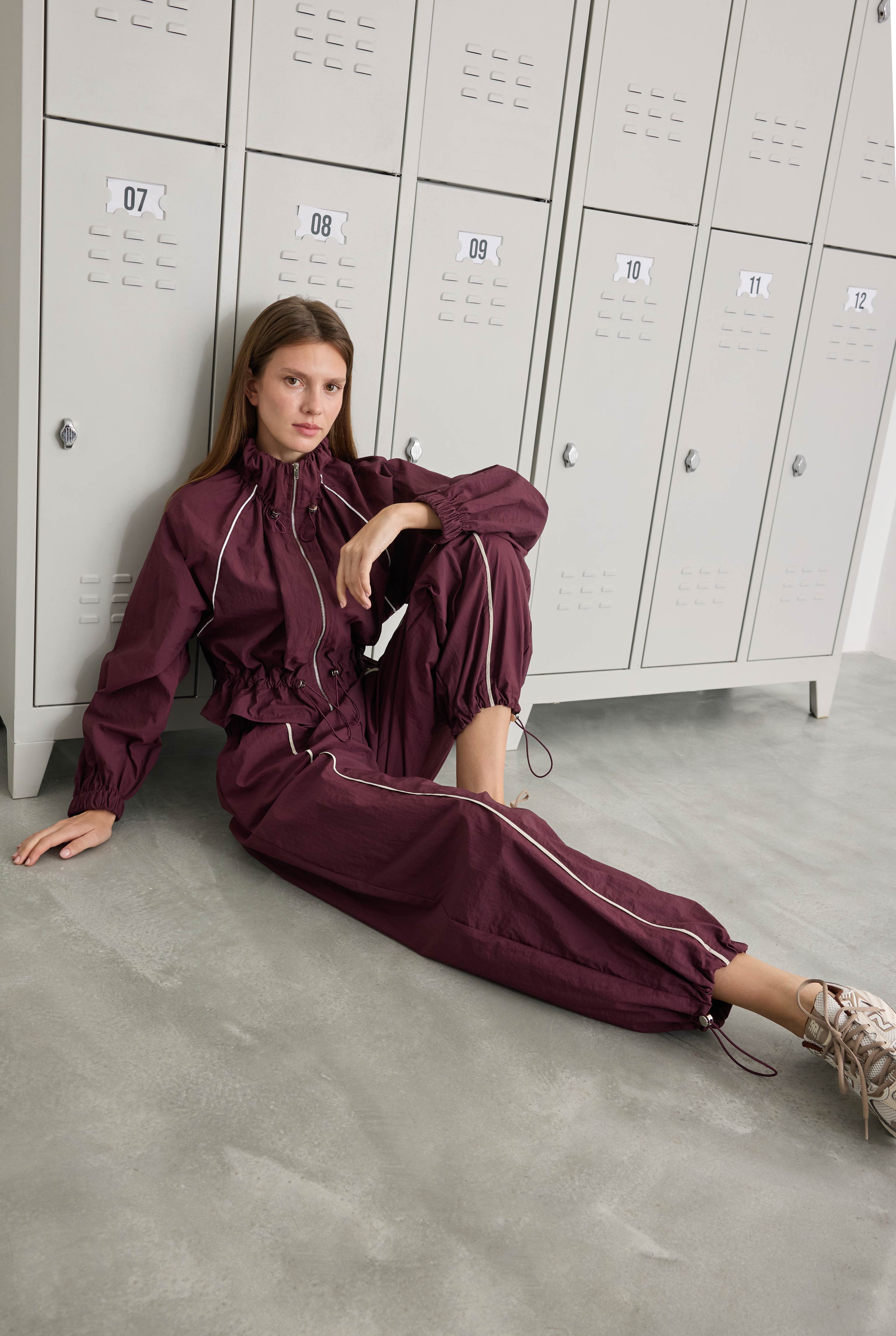 Technical Pants with Piping Detail Burgundy - 1