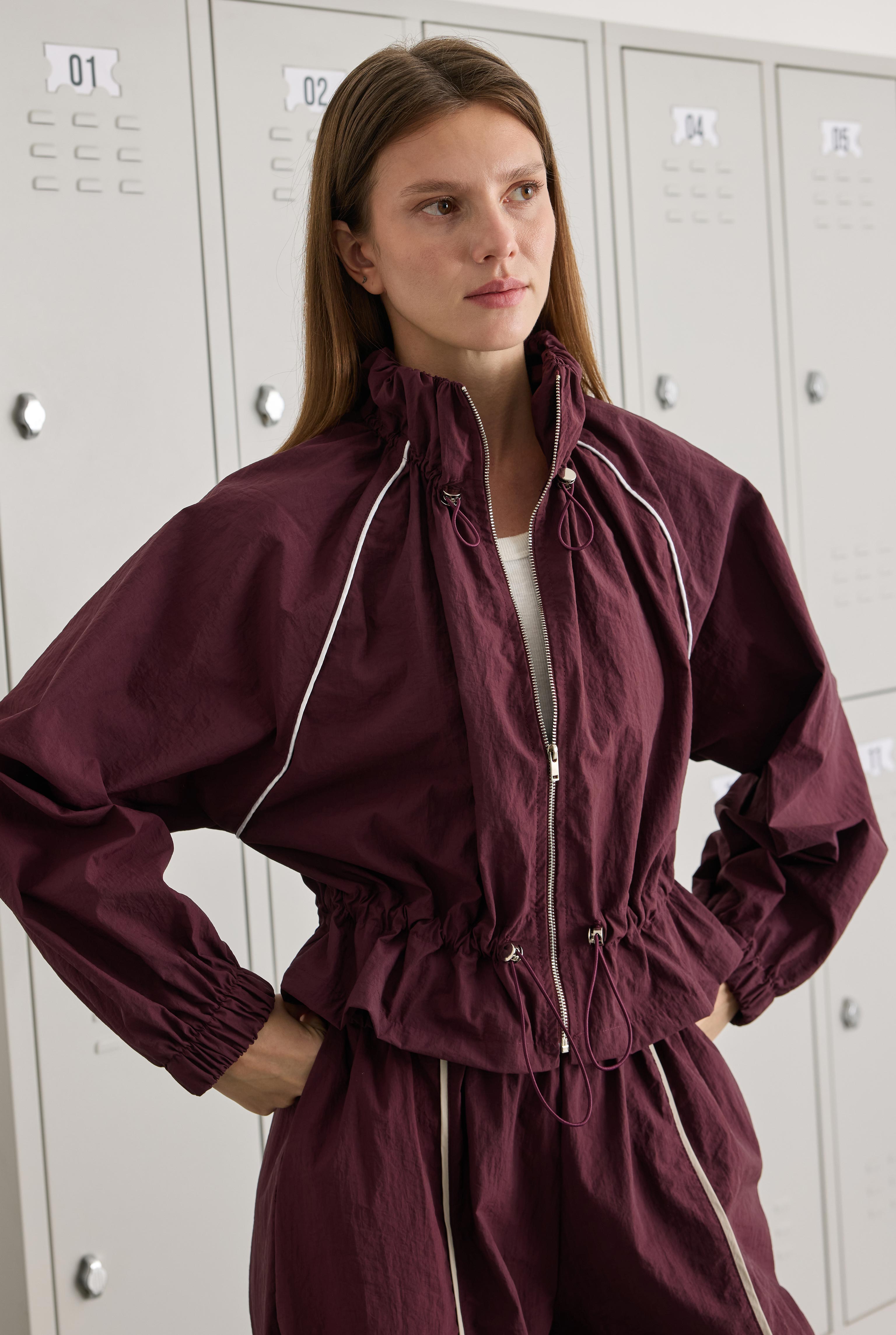 Ruched Neck Jacket Bordeaux - 4