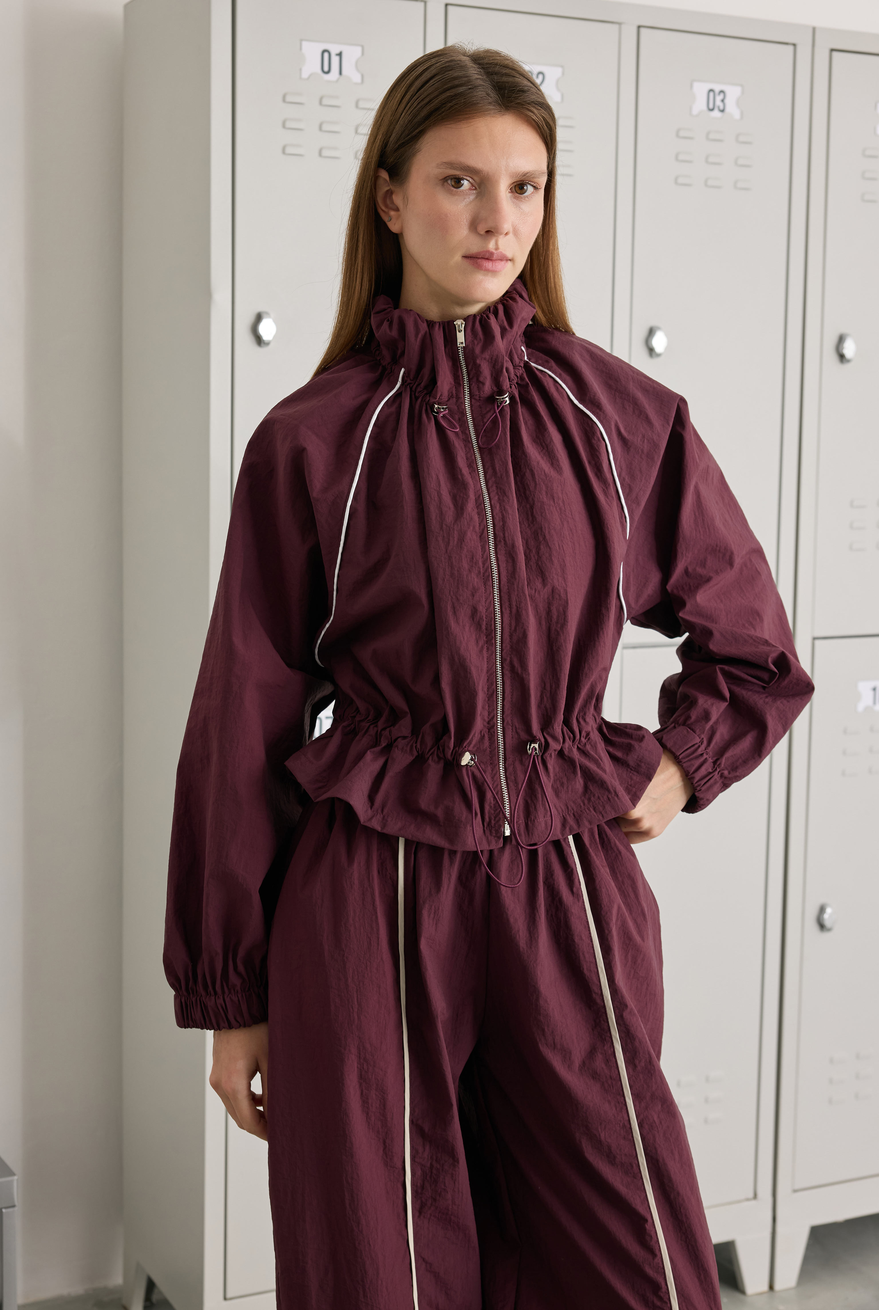 Ruched Neck Jacket Bordeaux - 1