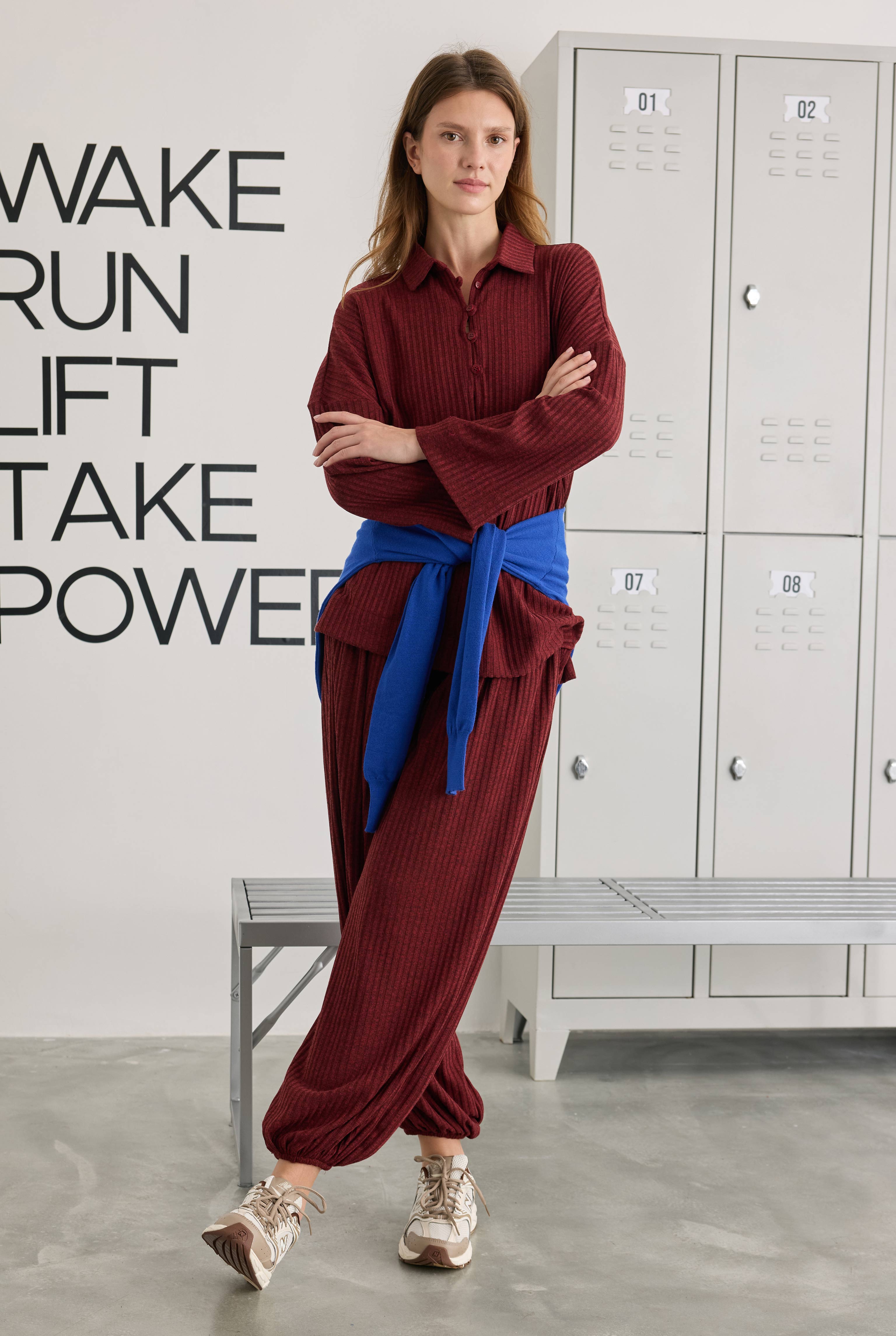 Fitilli Triko Takım Bordo - 2