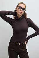 Fine Turtleneck Knit Top Brown 