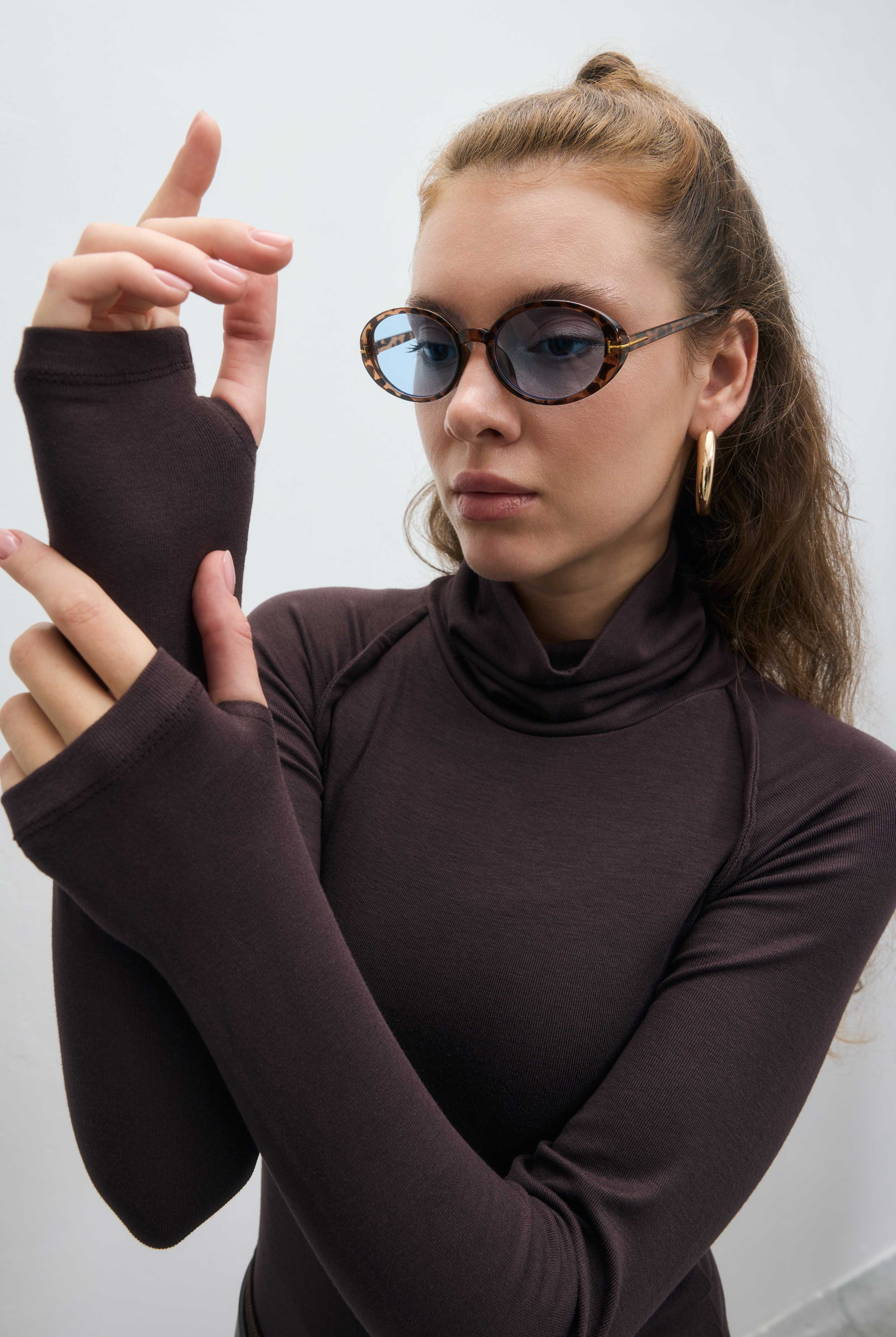 Fine Turtleneck Knit Top Brown - 3
