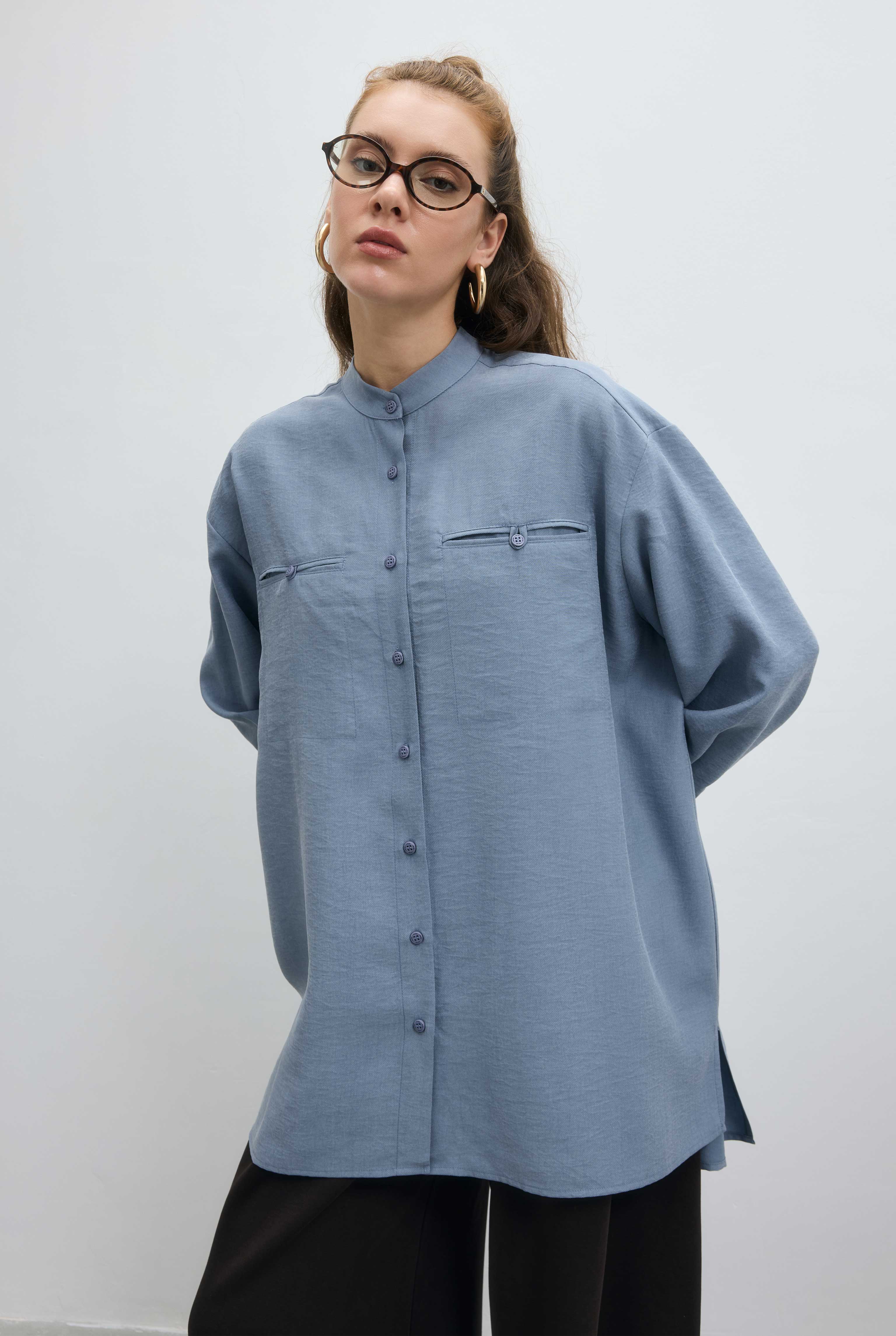Double Welt Pocket Shirt Lavender Blue - 4