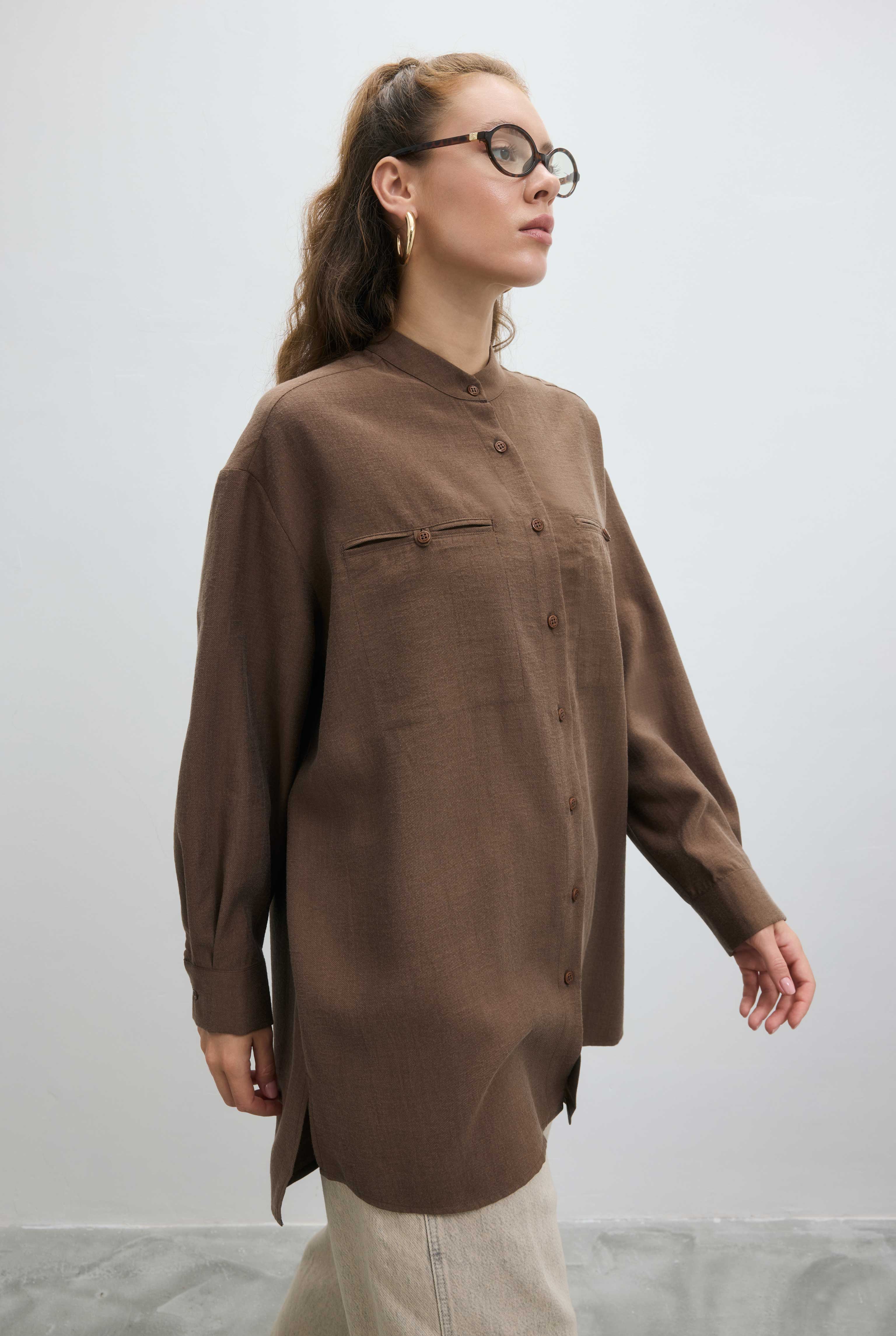 Double Welt Pocket Shirt Brown - 4