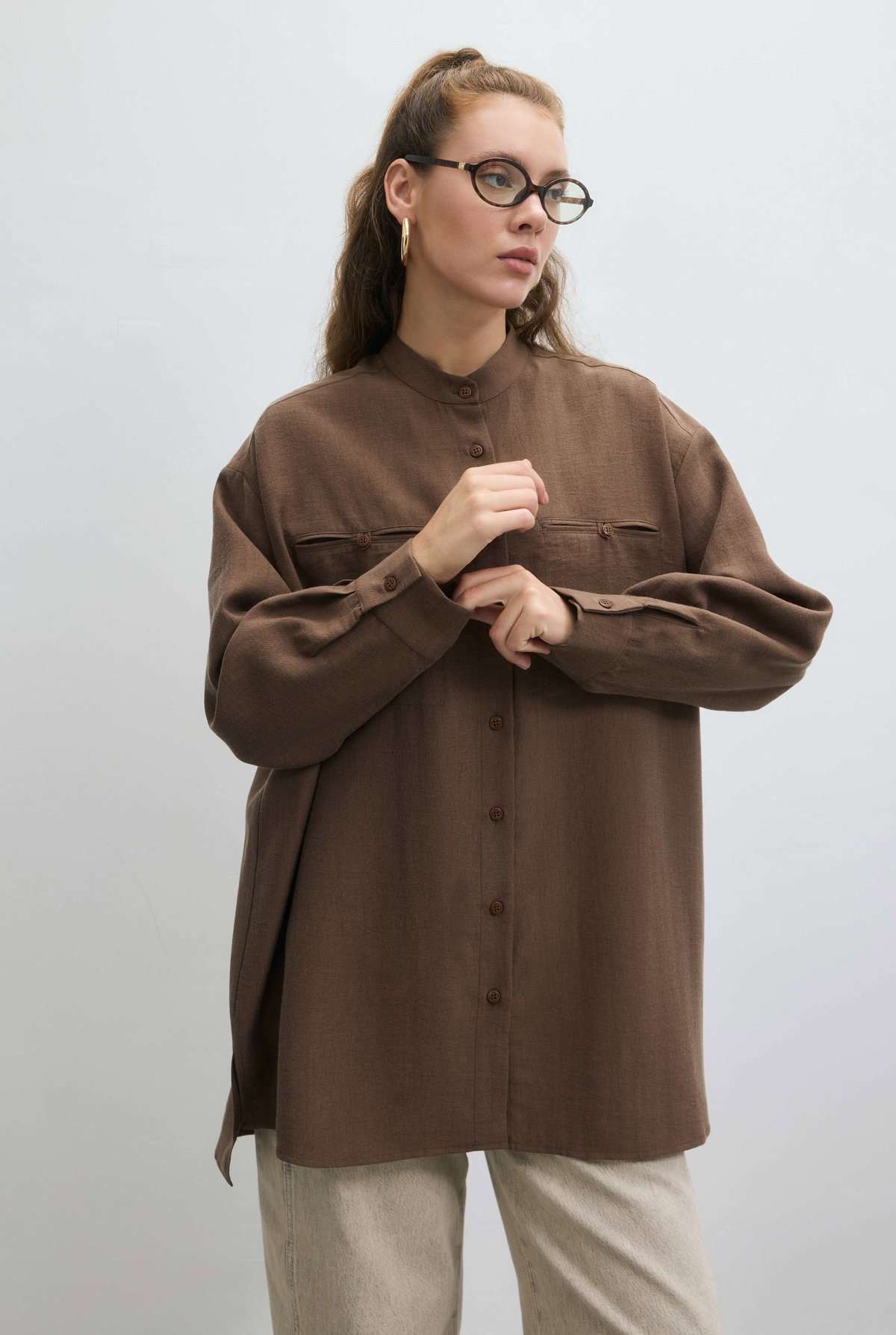 Double Welt Pocket Shirt Brown - HE-QA