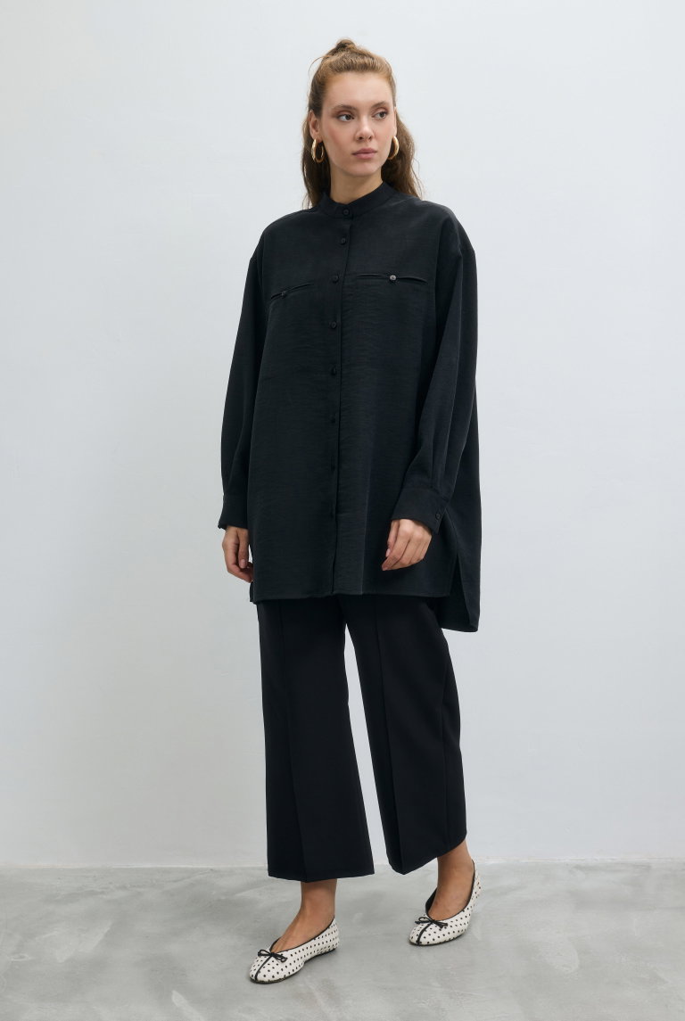 Double Welt Pocket Shirt Black - HE-QA