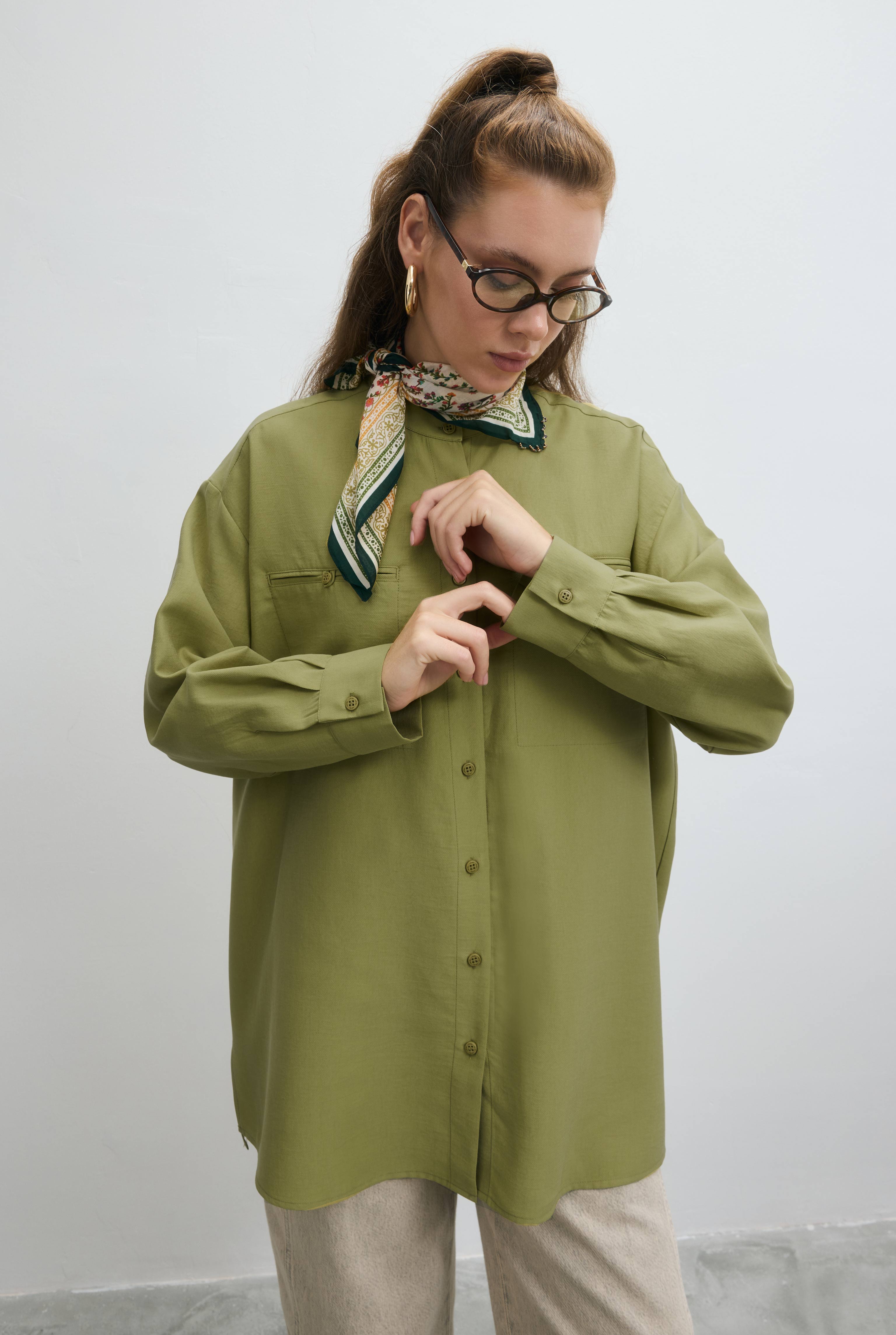 Double Welt Pocket Shirt Oil Green - 2