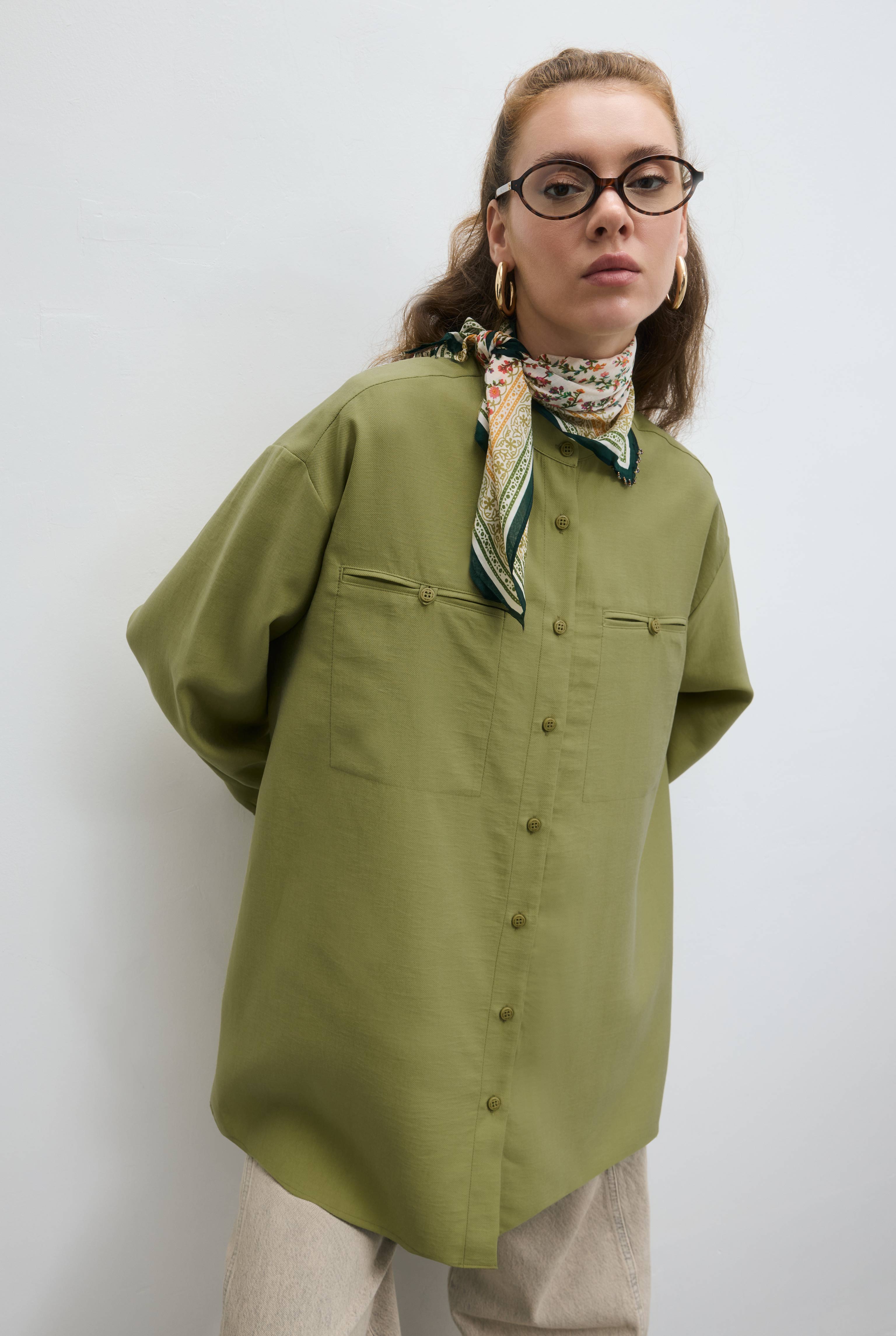 Double Welt Pocket Shirt Oil Green - 1