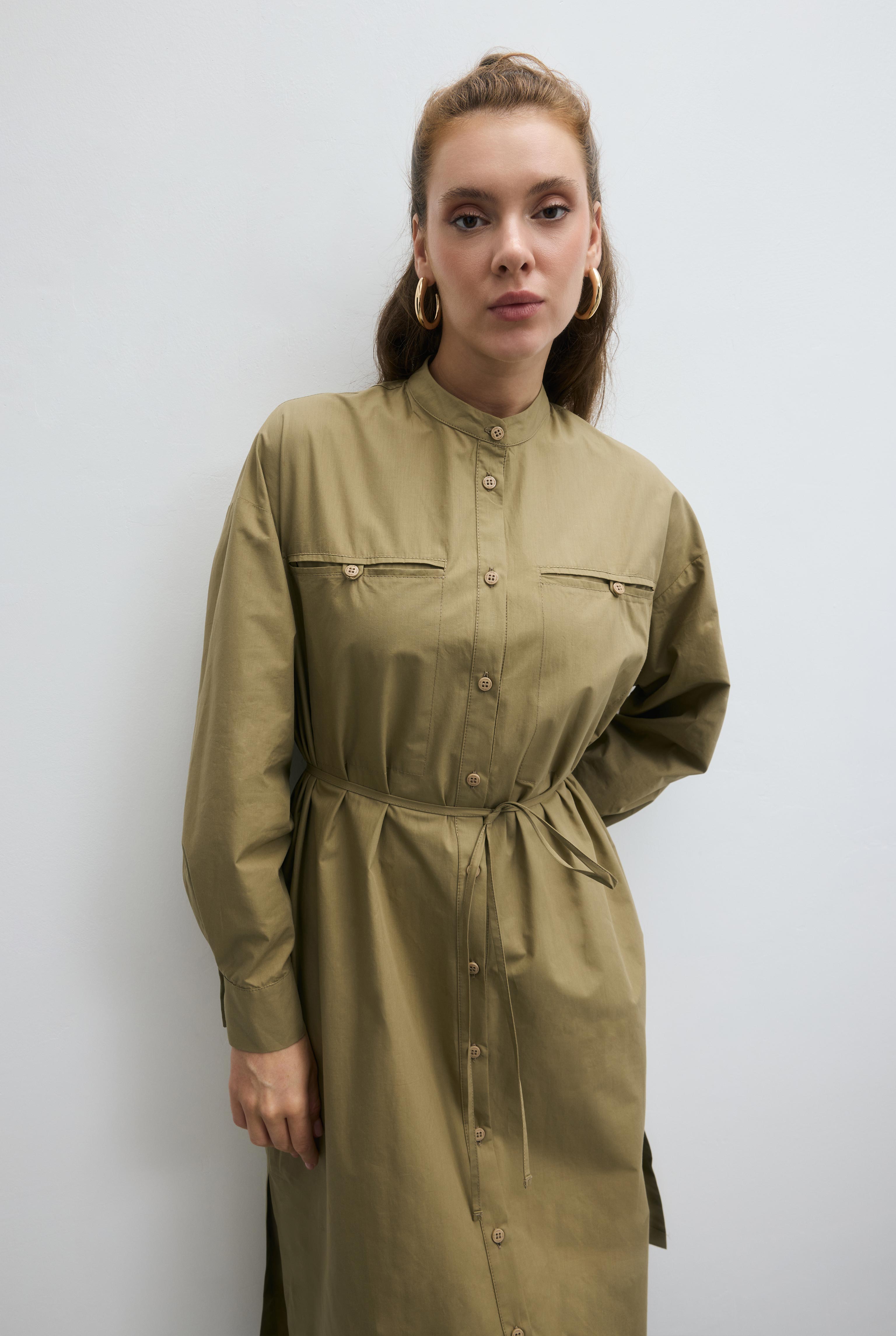 Fleto Cepli Uzun Gömlek Açık Kil - 3