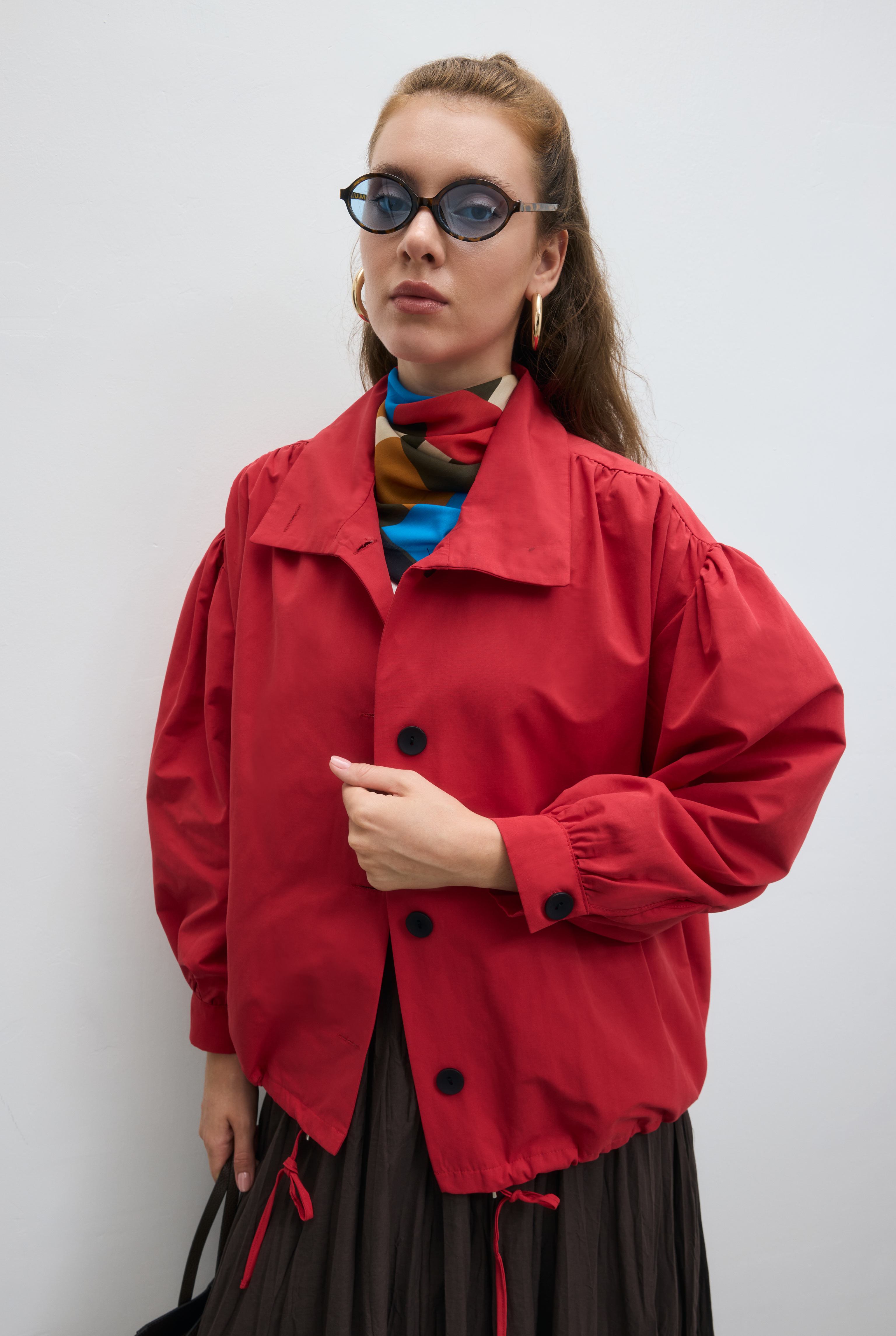 Gathered Bomber Jacket Red - 4