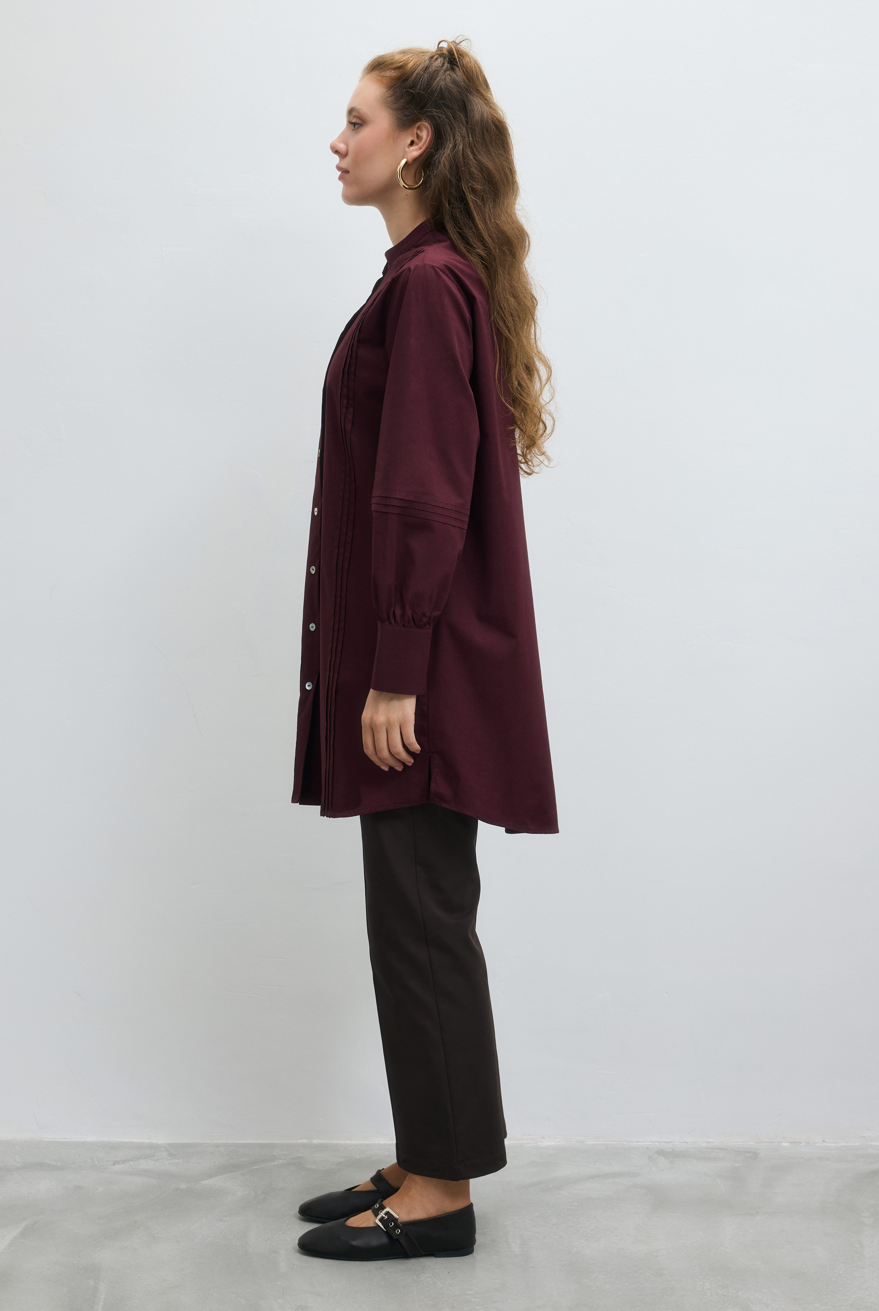 Nervürlü Poplin Gömlek Bordo - 6