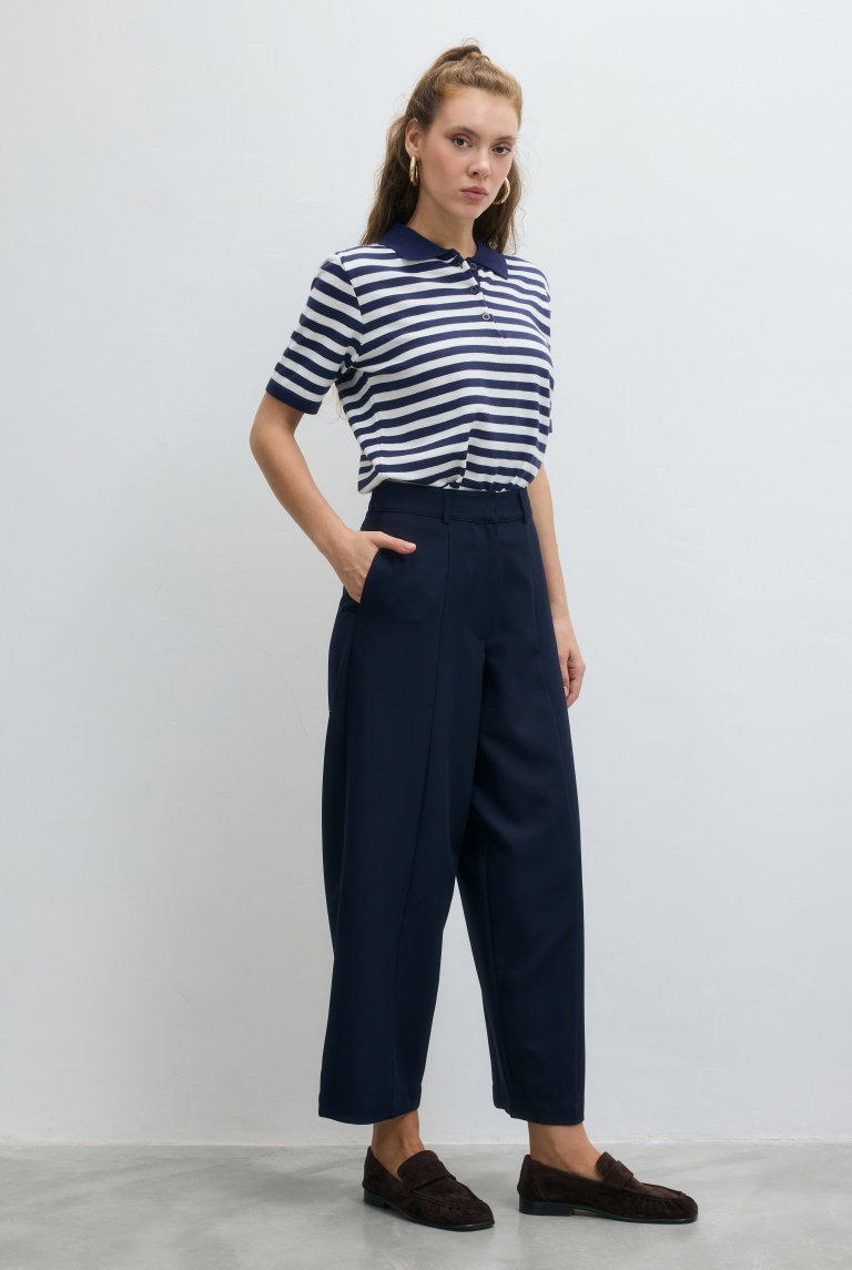Barrel Trousers Navy Blue - HE-QA