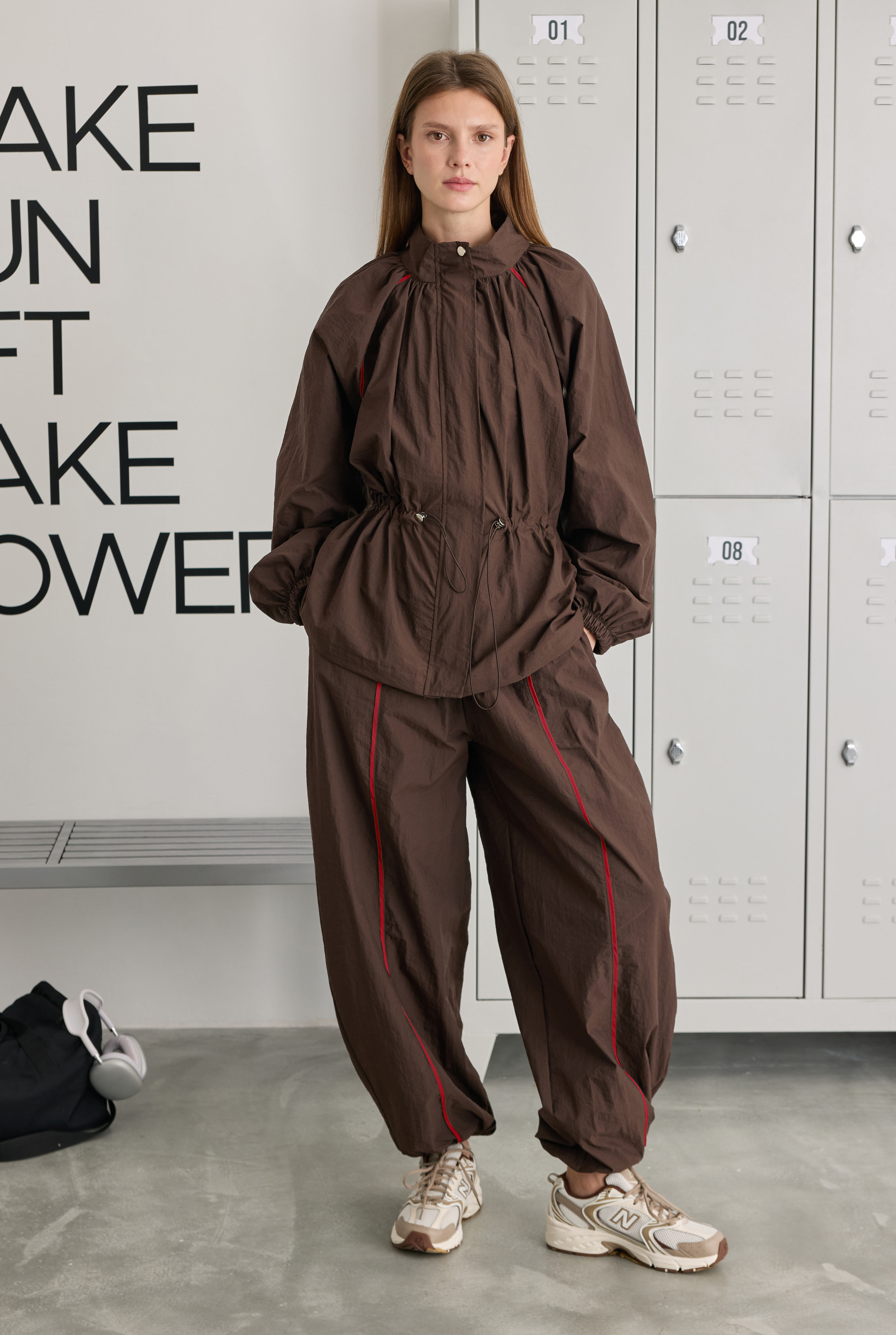 Raglan Sleeve Trouser Set Red Piping Detail - 1