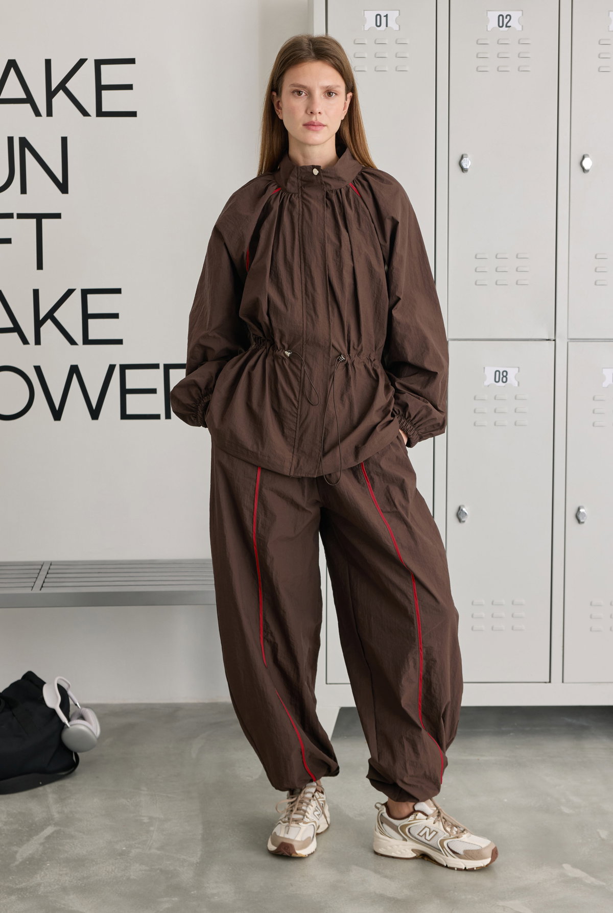 Raglan Sleeve Trouser Set Red Piping Detail - HE-QA