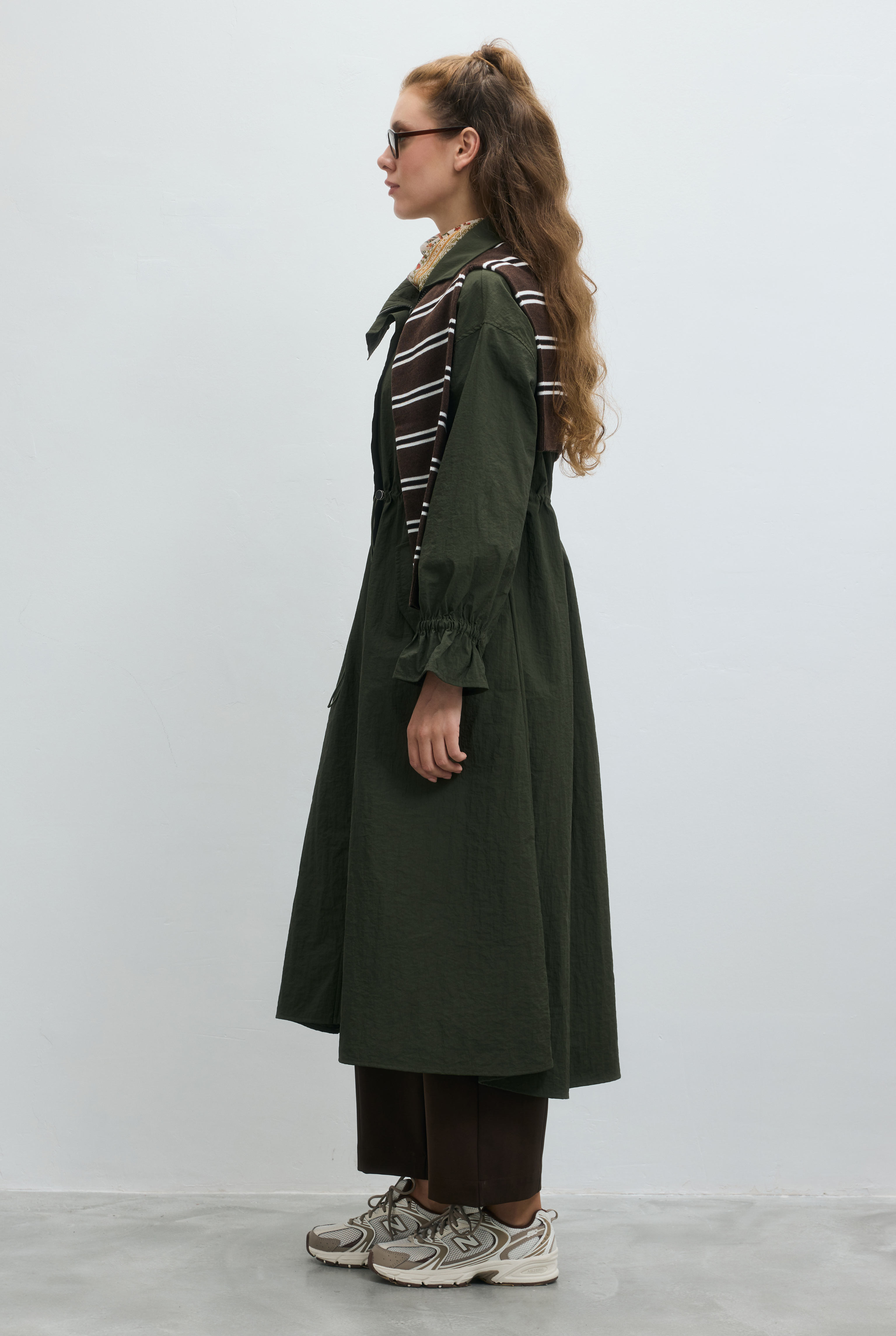 Asimetrik Patlı Trençkot Orman Yeşili - 5