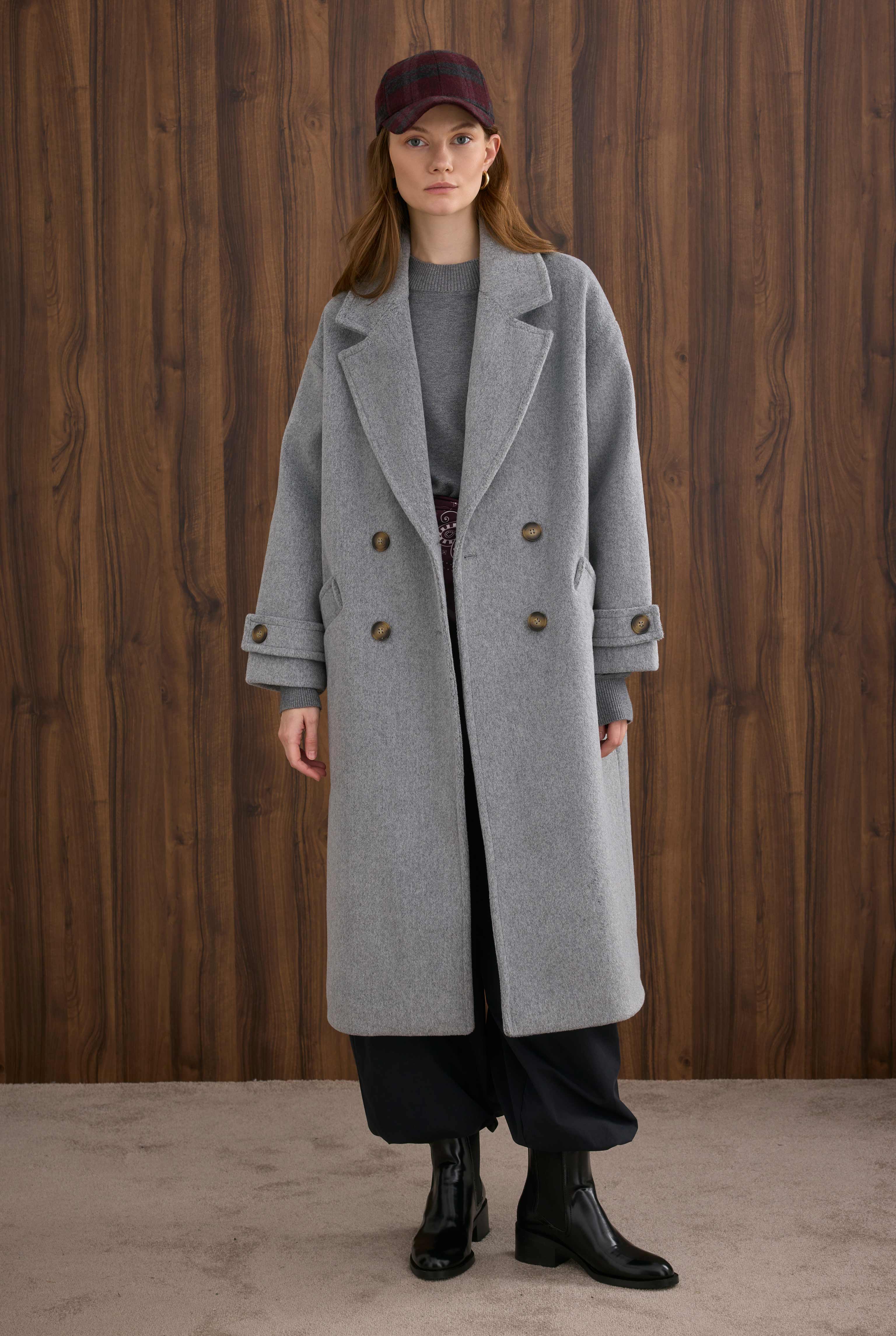 Epaulet Sleeved Coat Grey Marl - 1