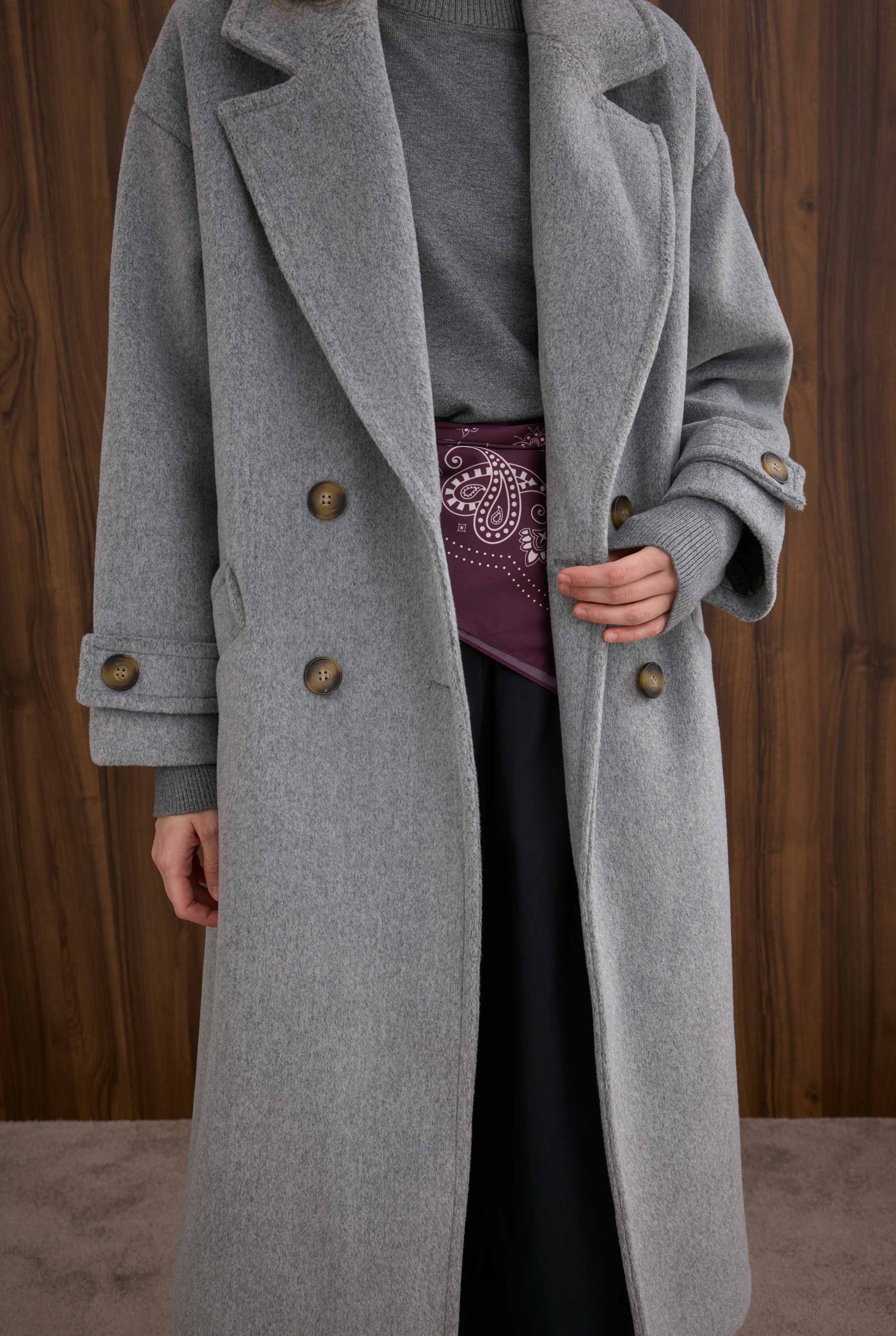 Epaulet Sleeved Coat Grey Marl - 7