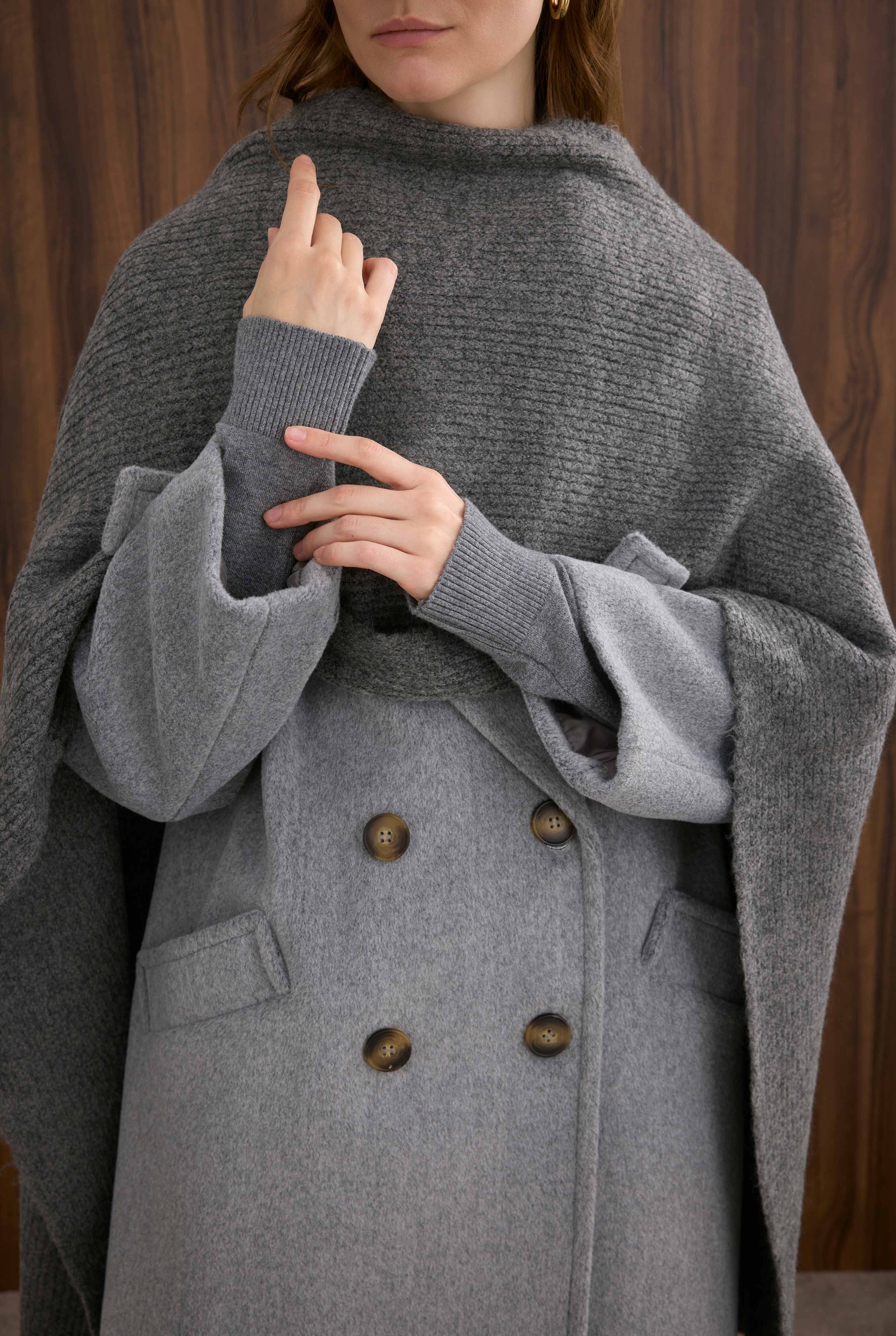 Epaulet Sleeved Coat Grey Marl - 8