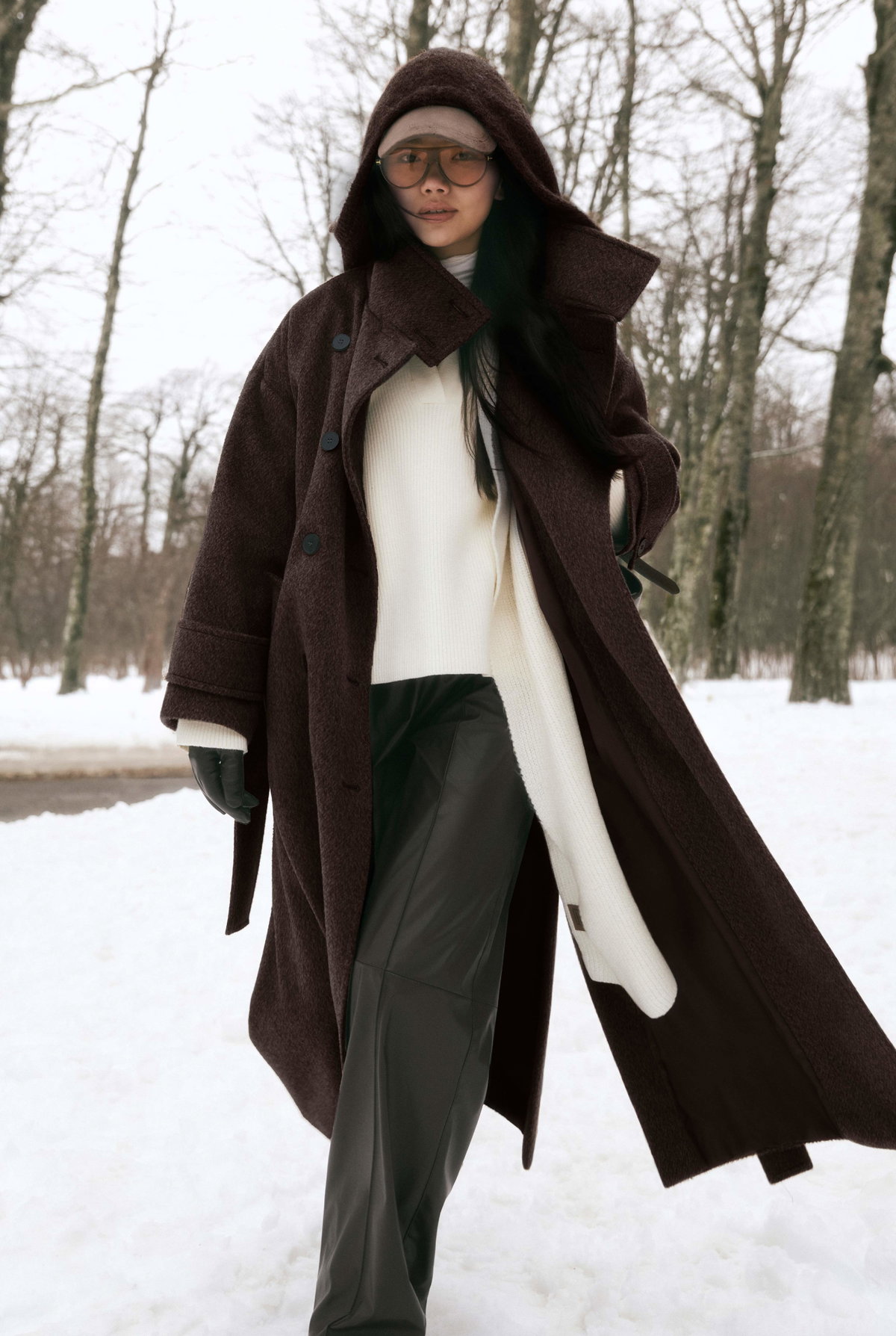 Funnel Neck Uzun Kaban Acı Kahve - HE-QA