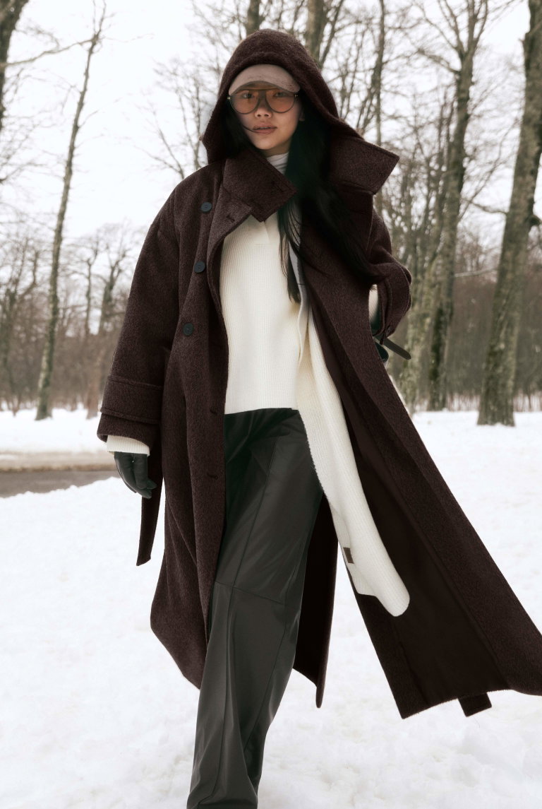 Funnel Neck Uzun Kaban Acı Kahve - HE-QA