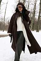 Funnel Neck Uzun Kaban Acı Kahve 