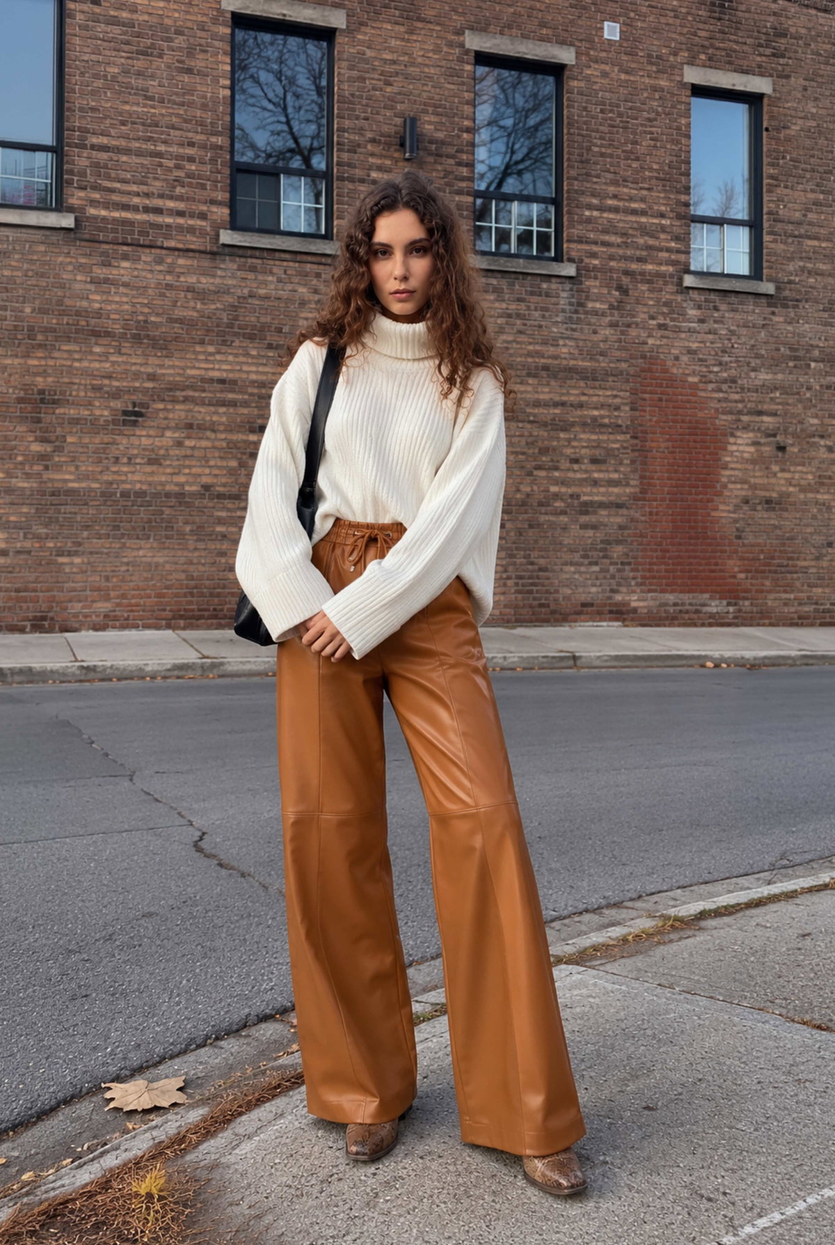 Relaxed-fit Leather Trousers Camel - HE-QA