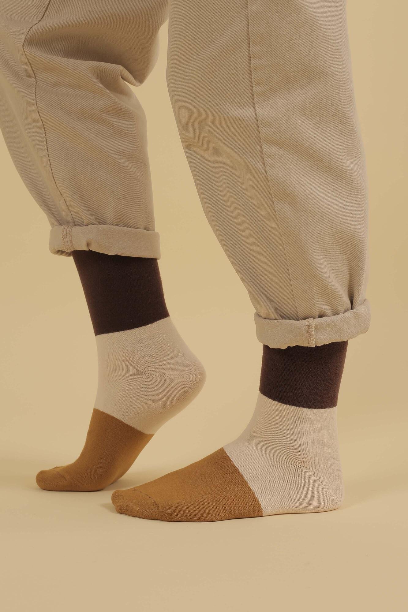 Block Ankle Socks Chestnut-Parchment