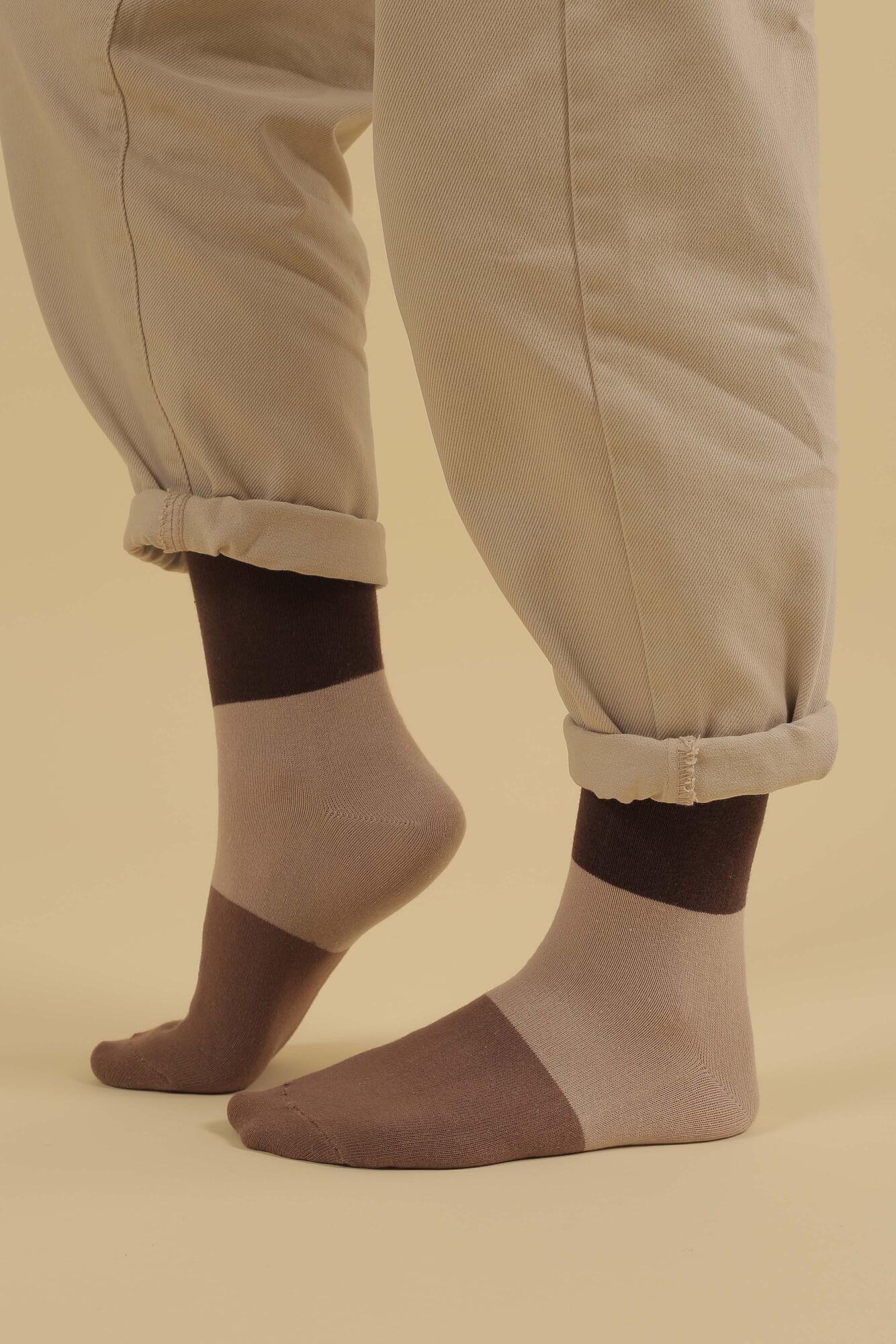 Block Ankle Socks Chestnut-Beige