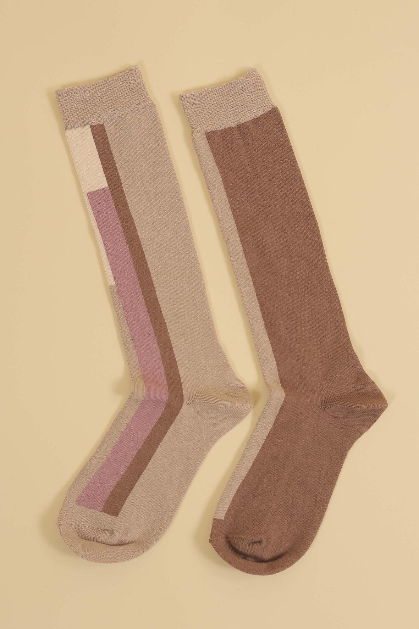 Asymmetric Midi Socks Orchid-Beige